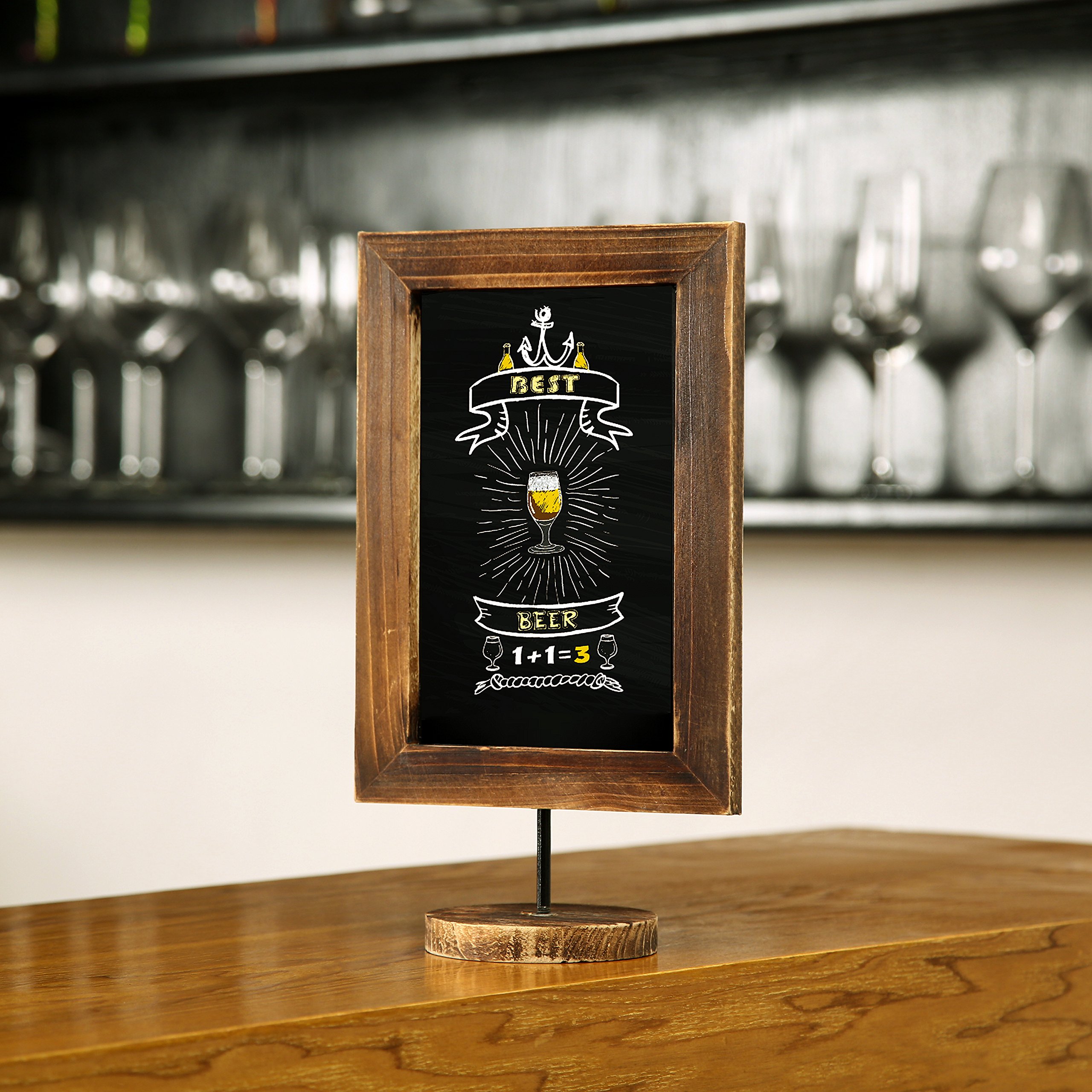 MyGift Set of 3 Rustic Chalkboard Signs with Burnt Wood Frame & Round Base - Wedding Table Place Cards, Kitchen Memo Boards - Perfect for Weddings, Restaurants & Home Décor
