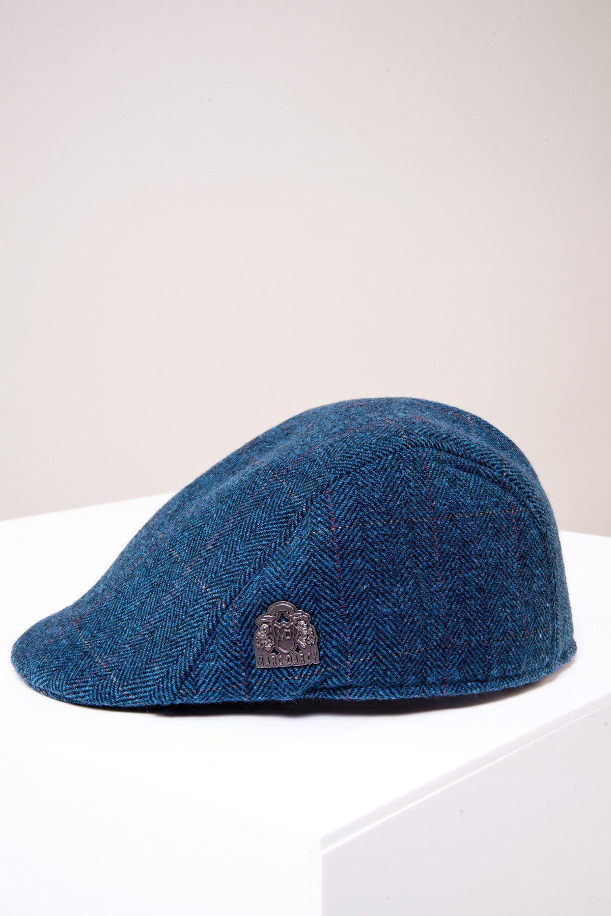 DION Blue Tweed Check Flat Cap for Men - Classic Vintage Newsboy Hat for Casual & Outdoor Wear - Perfect for Golf, Hiking, and Daily Fashion