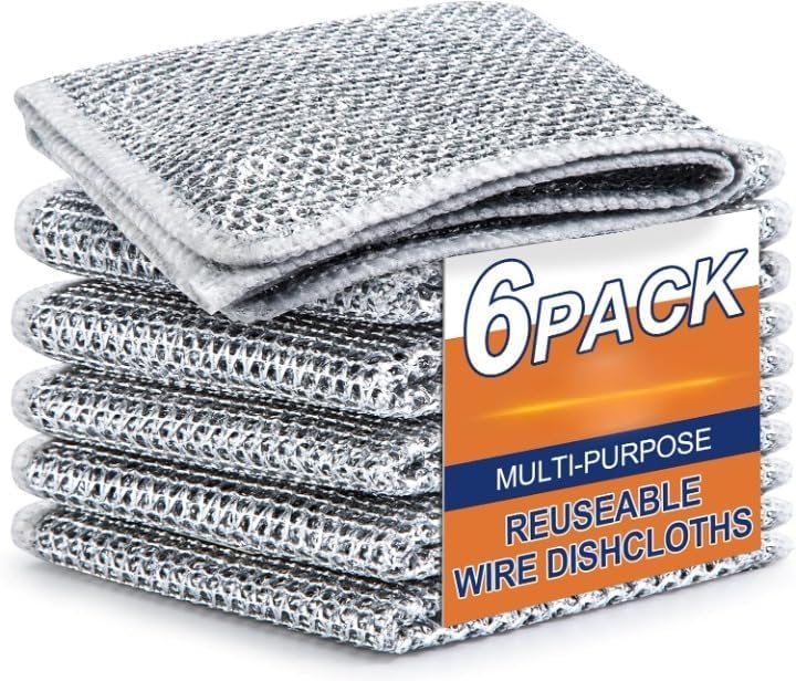 TREZOX Stainless Steel Scrubber - Non-Scratch Dishcloth for Sinks & Counters (6 Pack) - Perfect for Kitchen Cleaning