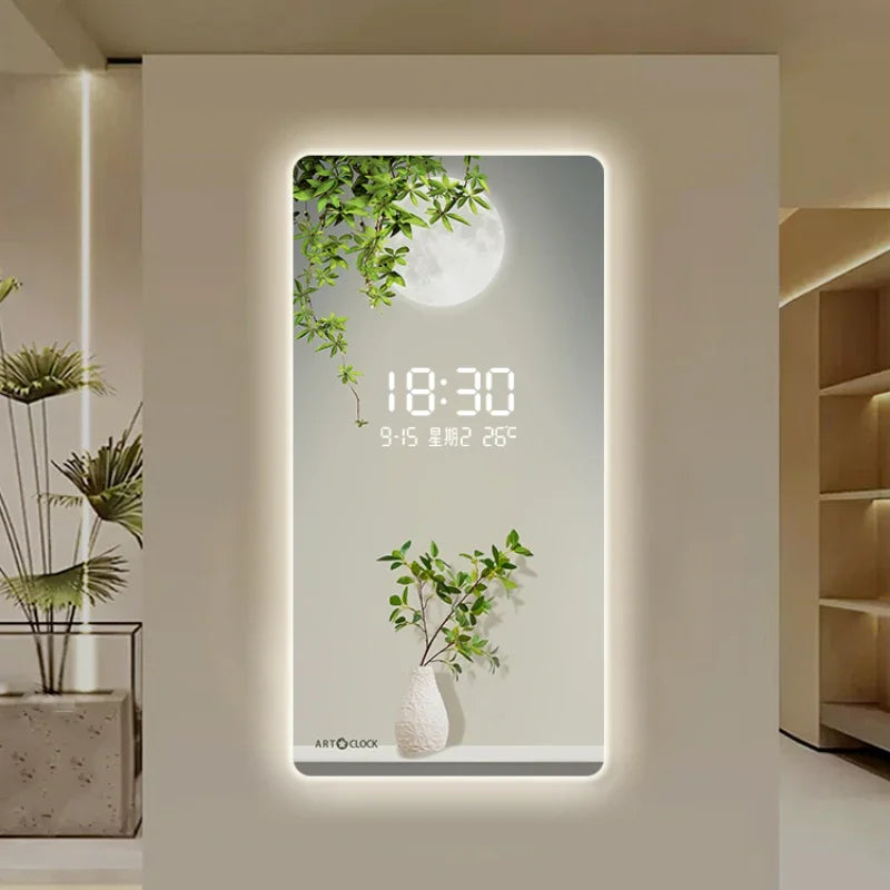 Modern Green Plant Digital Plug-in Electronic Wall Clock - Perfect for Home, Office & Kitchen Decor
