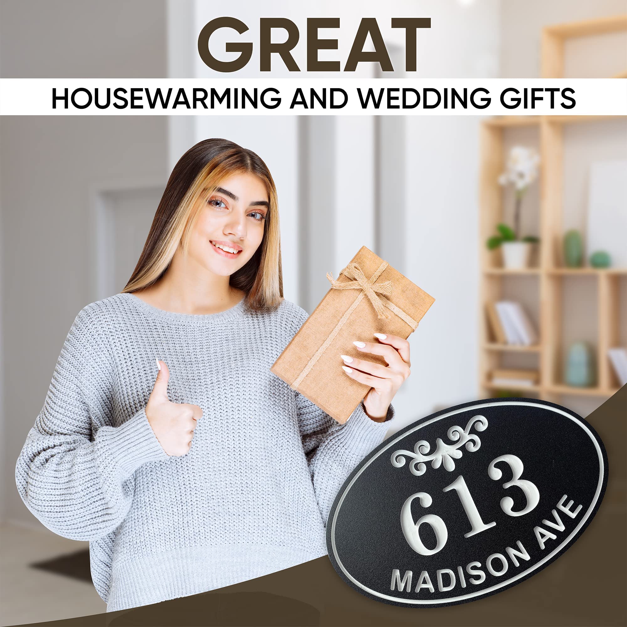 Custom Carved House Numbers & Street Name Plaque - 11.5x7.5 Inch Rustic Address Sign for Home, Mailbox or Business - Perfect Housewarming Gift & Wedding Present for New Homeowners