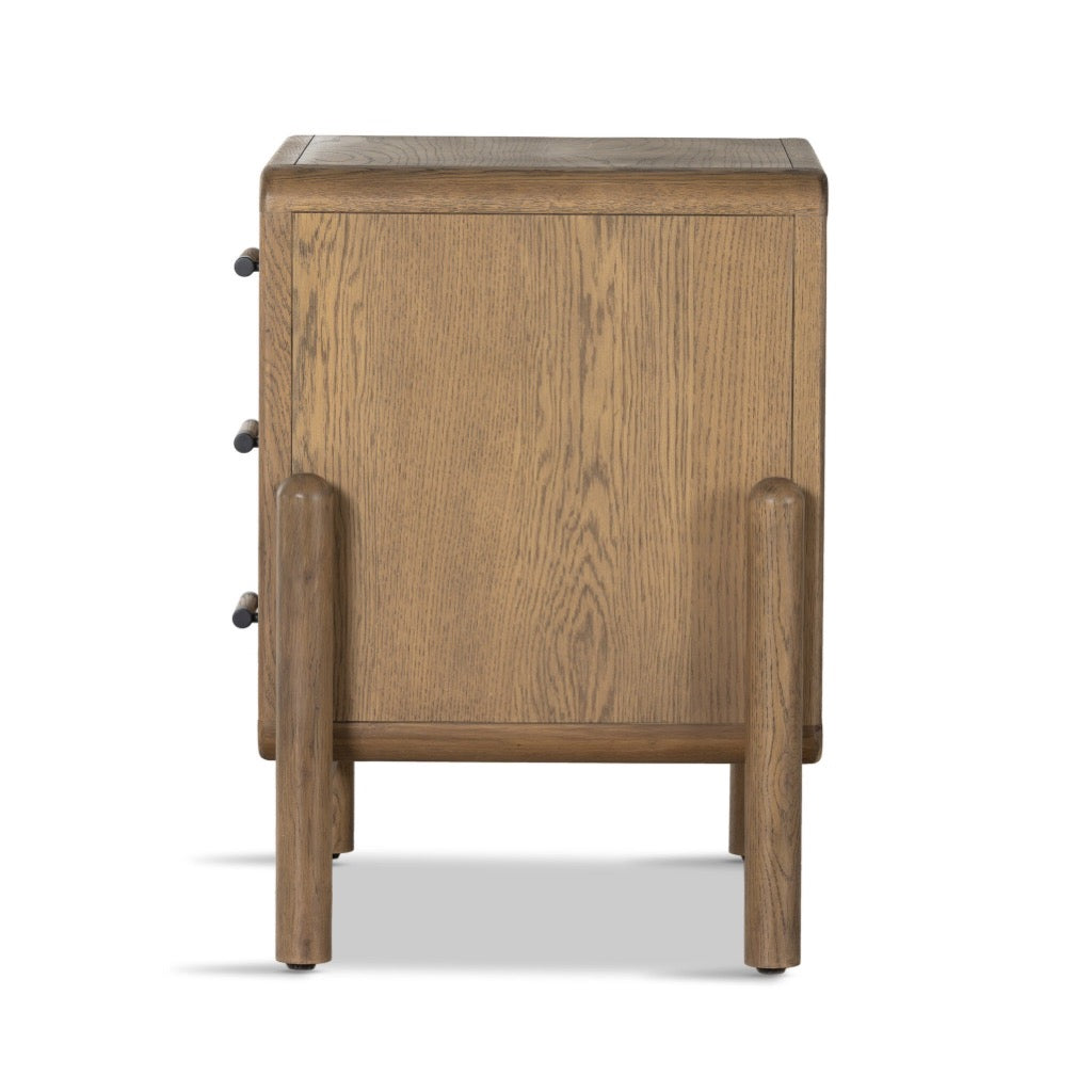 Caroline Nightstand - Smoked Oak Veneer Finish - Stylish Bedside Table for Bedroom Decor & Storage
