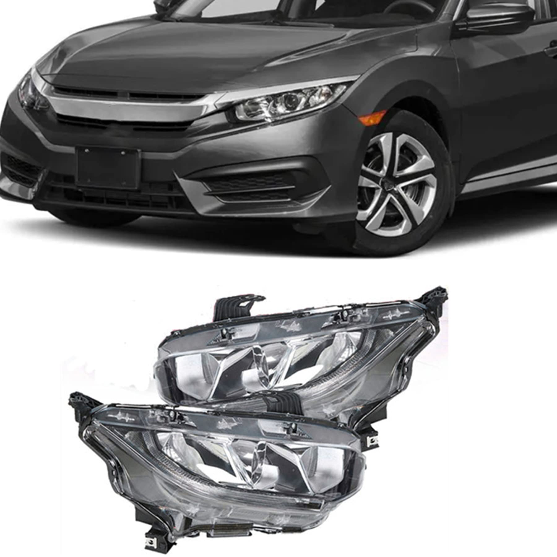 Marddpair Headlight Assembly Replacement for 2016-2020 Honda Civic - Black Halogen Projector Headlights Pair (HO2503173 & HO2502173) Left & Right Side - Perfect for Night Driving & Enhanced Visibility