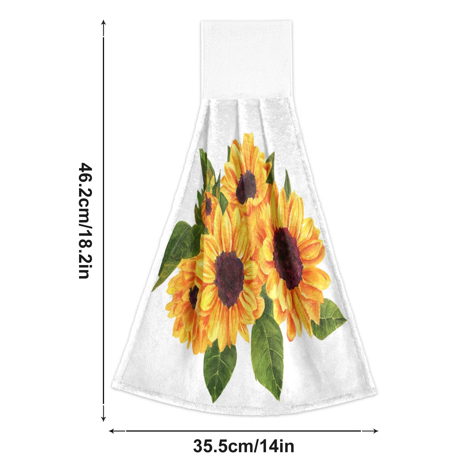 Boccsty Golden Yellow Sunflowers Hanging Kitchen Towels - 2-Piece Set with Green Leaves Hand-Painted Design | Dish Cloths, Hand Towels & Tea Towels for Farmhouse Kitchen, Bathroom Decor | Perfect for Housewarming Gifts & Country Style Home Decor