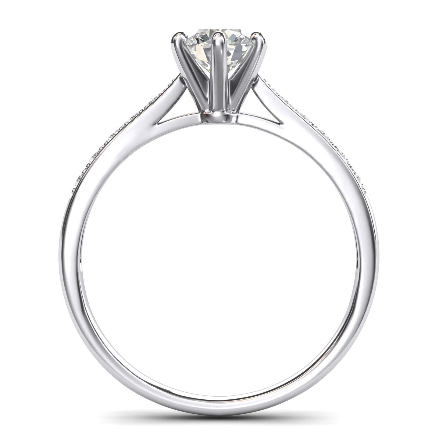 14K White Gold 1.0 CT Simulated Diamond Engagement Ring - 6-Prong Setting with Graduated Side Stones, Promise Bridal Ring for Wedding, Proposal & Anniversary Gifts