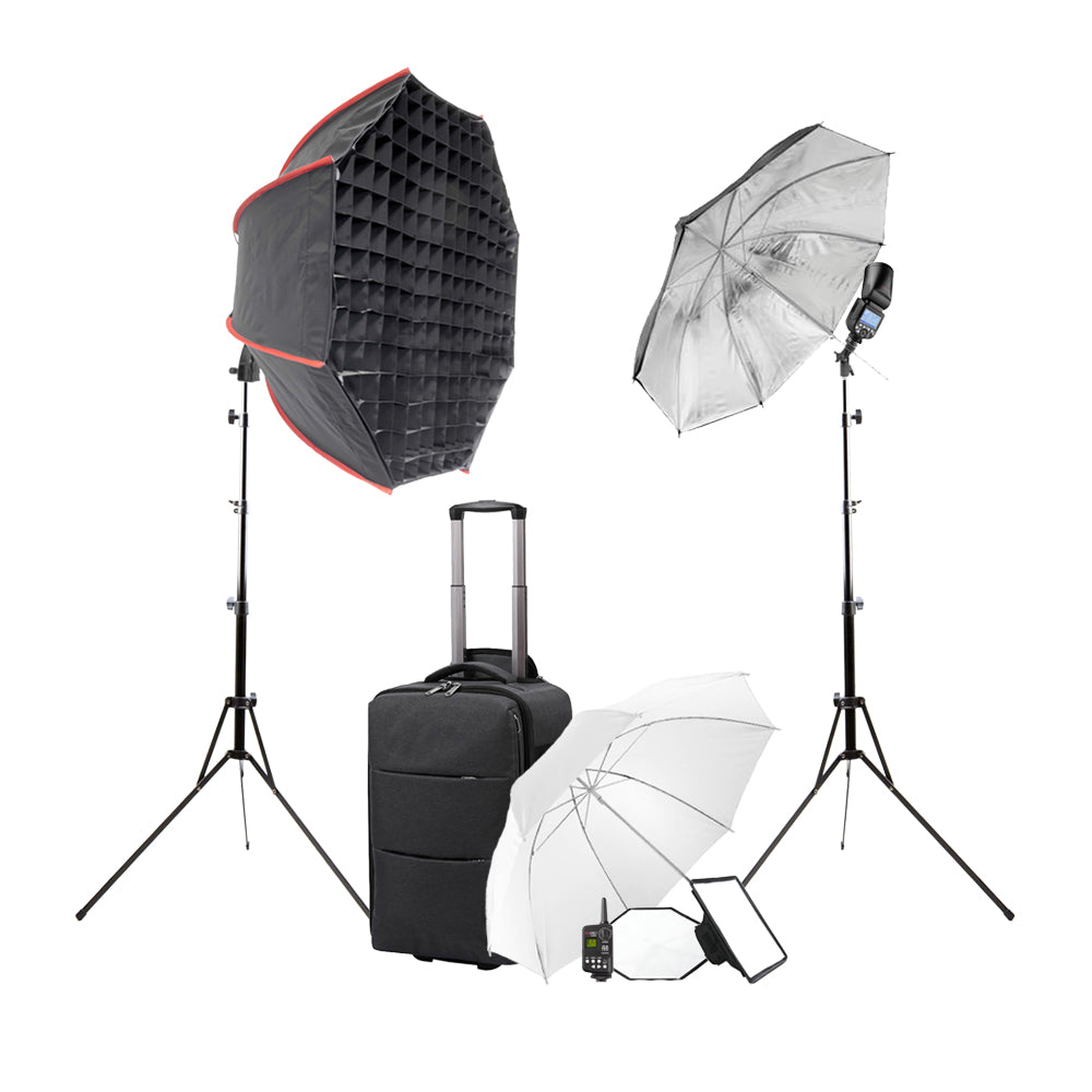 V1 Speedlite Flash Kit for Canon & Nikon - Professional Photography Lighting with 2 Flashes, Stands & Accessories - Perfect for Studio, Portrait & Event Photography