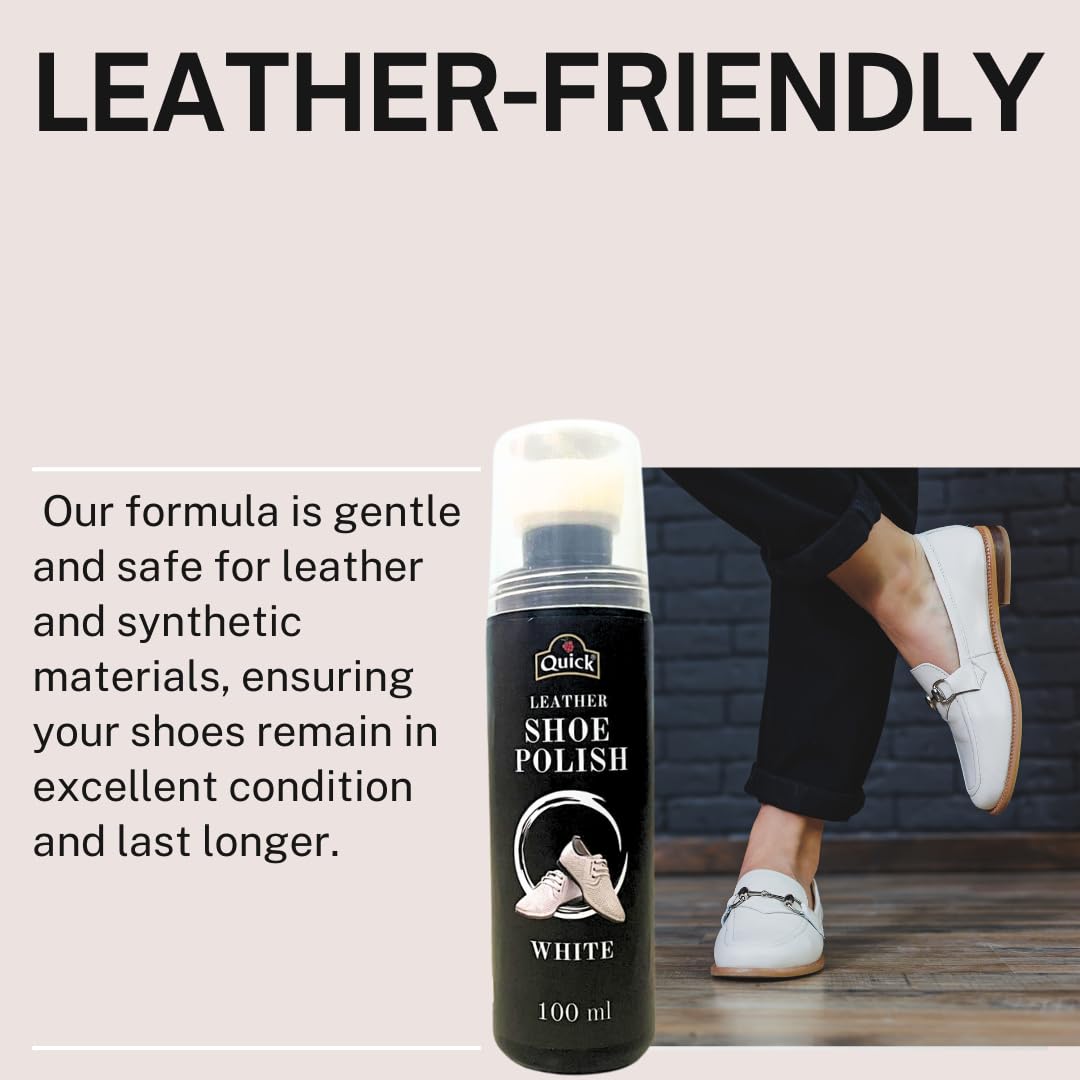 Premium White Quick Liquid Shoe Polish (100ml) with Carnauba Wax & Silicone Oil - Leather Conditioner & Shoe Shiner Kit - Perfect for Dress Shoes, Boots & Leather Accessories Care