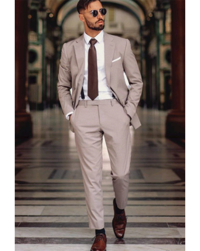 Morandi Pastel Milk Brown Men's 2-Piece Suit Set - Blazer & Pants for Wedding, Prom, and Formal Occasions | CB1118 | Perfect for Business Meetings, Parties, and Special Events