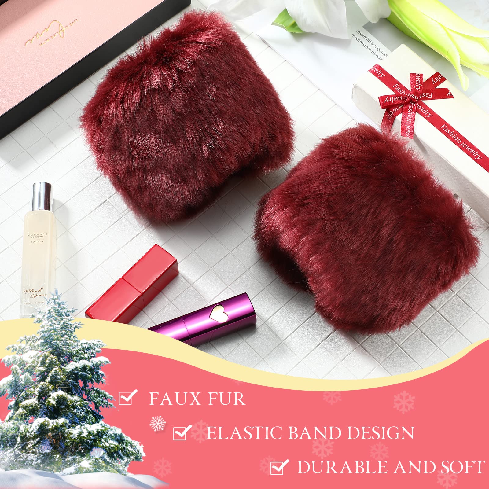 SATINIOR Women's Faux Fur Winter Wrist Warmers - Soft Fuzzy Short Cuff Gloves for Ladies & Girls - Perfect for Cold Weather, Office, Driving & Outdoor Activities