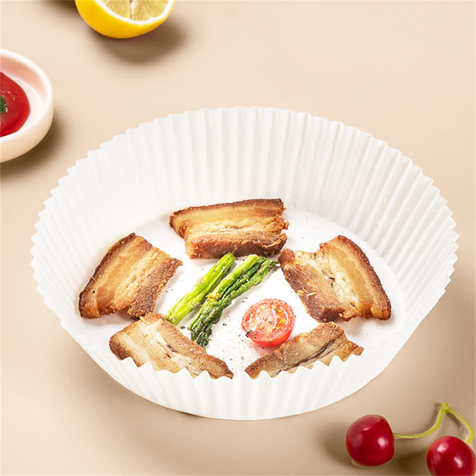 50PCS Disposable Air Fryer Liners - Waterproof, Non-Stick & Heat Resistant Baking Paper Sheets for Oven, Microwave, Steamer | Perfect for Easy Cleanup & Healthy Cooking (7.87inch, White)