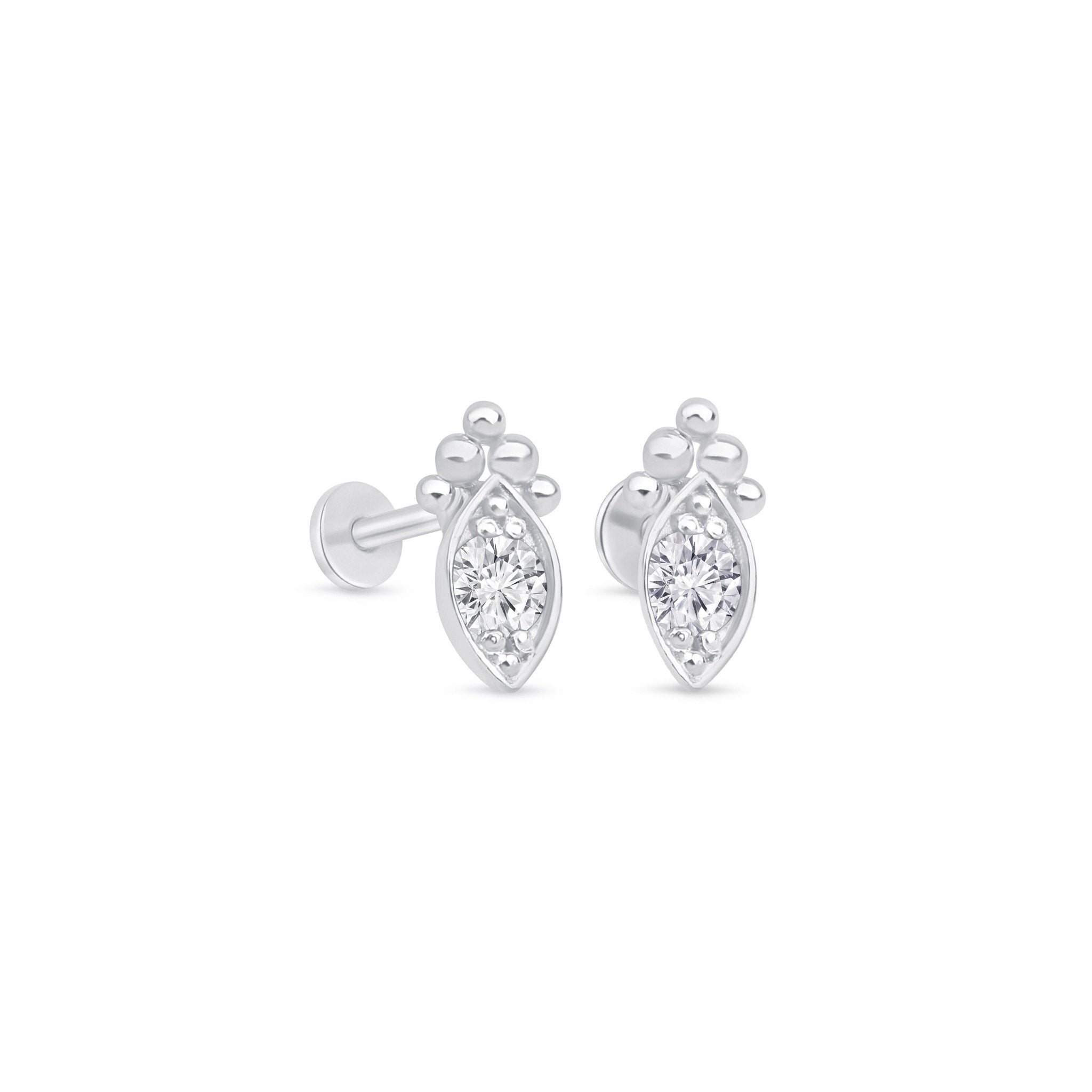 14K White Gold Diamond Flat Back Stud Earrings - Hypoallergenic & Secure Fit for Everyday Wear, Parties & Special Occasions