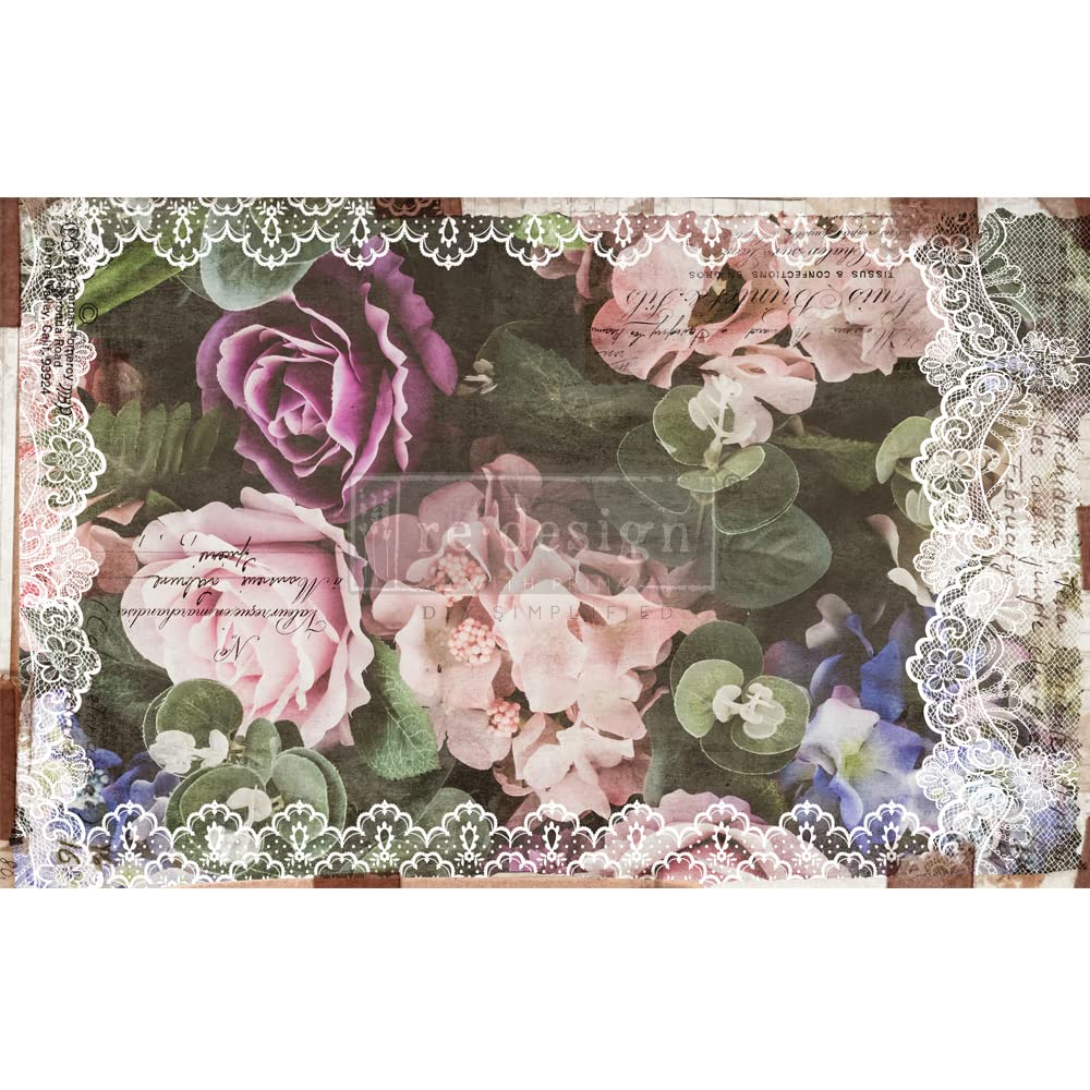 Premium Prima Decoupage Tissue Paper - Dark Lace Floral Design 19