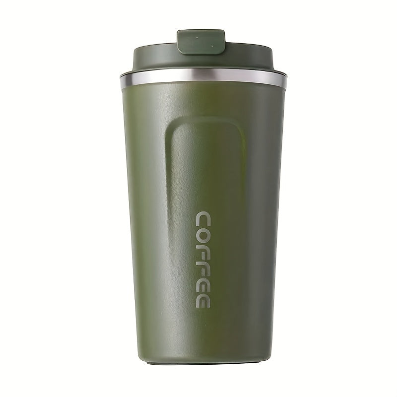 1pc Double Walled Stainless Steel Vacuum Insulated Travel Mug - 17.2oz (510ml) Reusable Coffee Thermos for Hot & Cold Drinks - Keeps Beverages Hot/Cold for 24 Hours - Perfect for Coffee, Tea, Soda, Office, Commuting & Outdoor Activities