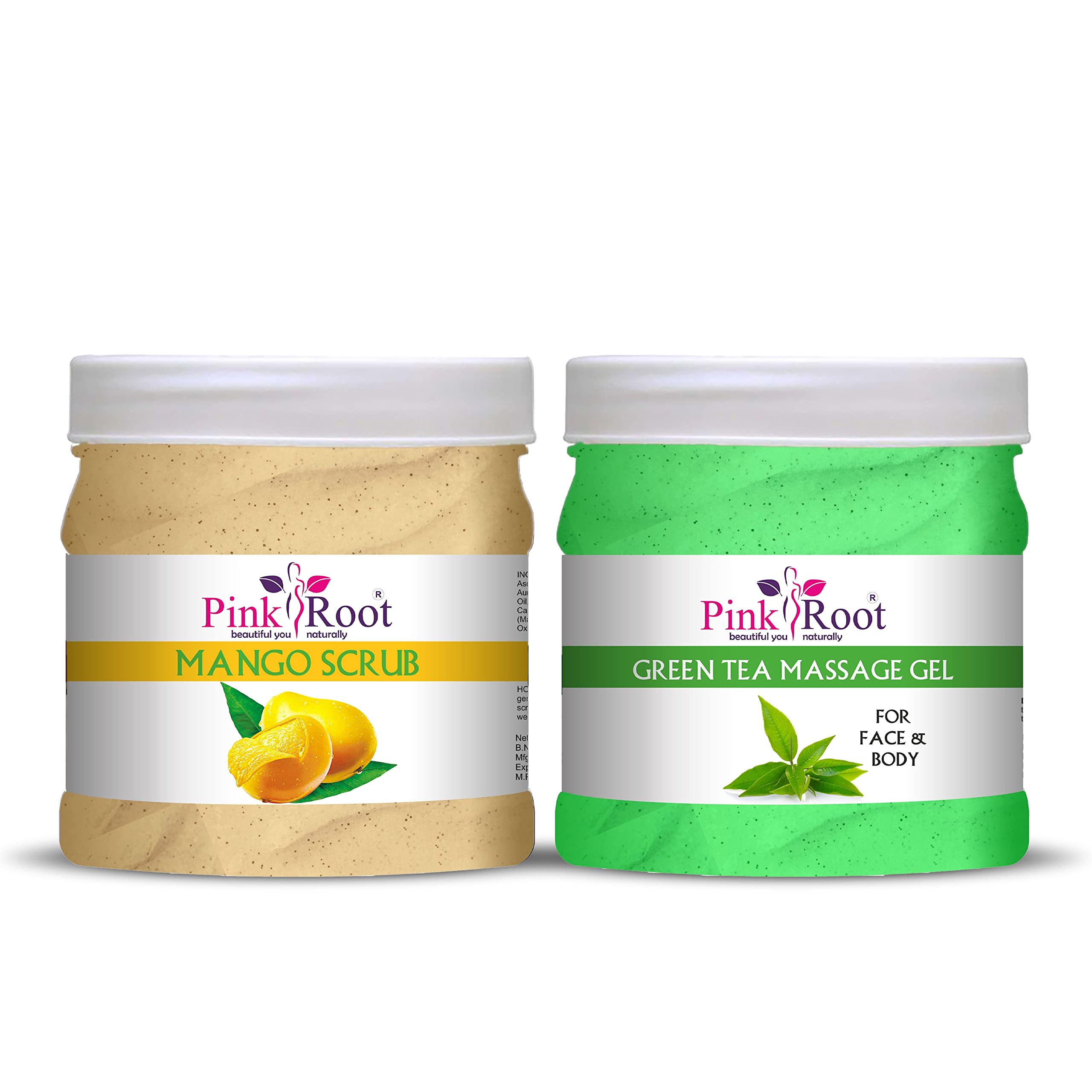 Organic Pink Root & Green Tea Massage Gel with Mango Scrub - 500ml Duo Pack for Relaxation & Exfoliation | Spa Day, Post-Workout Recovery & At-Home Self Care