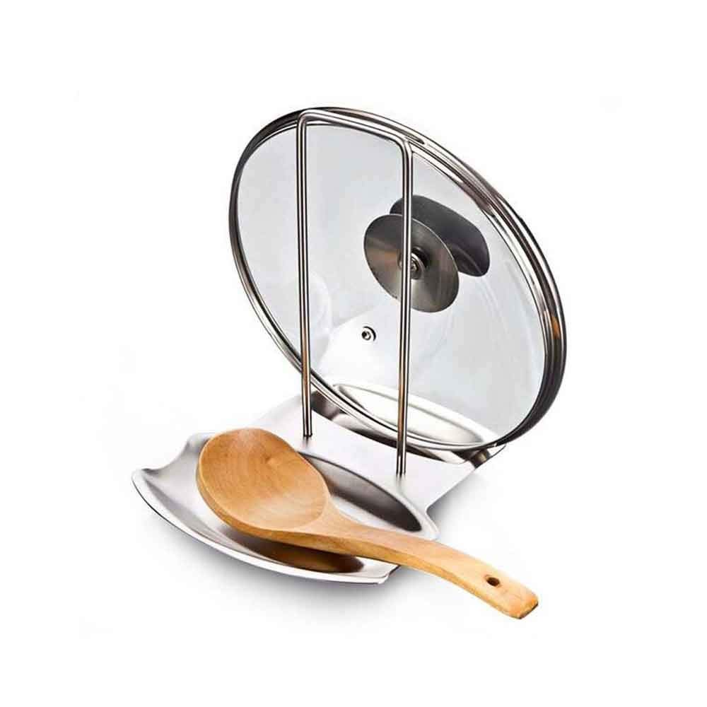 Stainless Steel Pan Pot Rack Cover Lid Rest Stand Spoon Holder - Durable Kitchen Organizer for Pots, Pans & Utensils - Perfect for Stovetop, Countertop & Kitchen Storage Organization