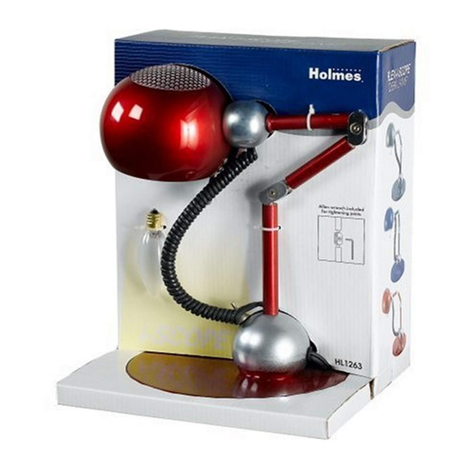 Holmes Metallic Desk Lamp in Red - Adjustable LED Office Light for Home, Study & Workspace