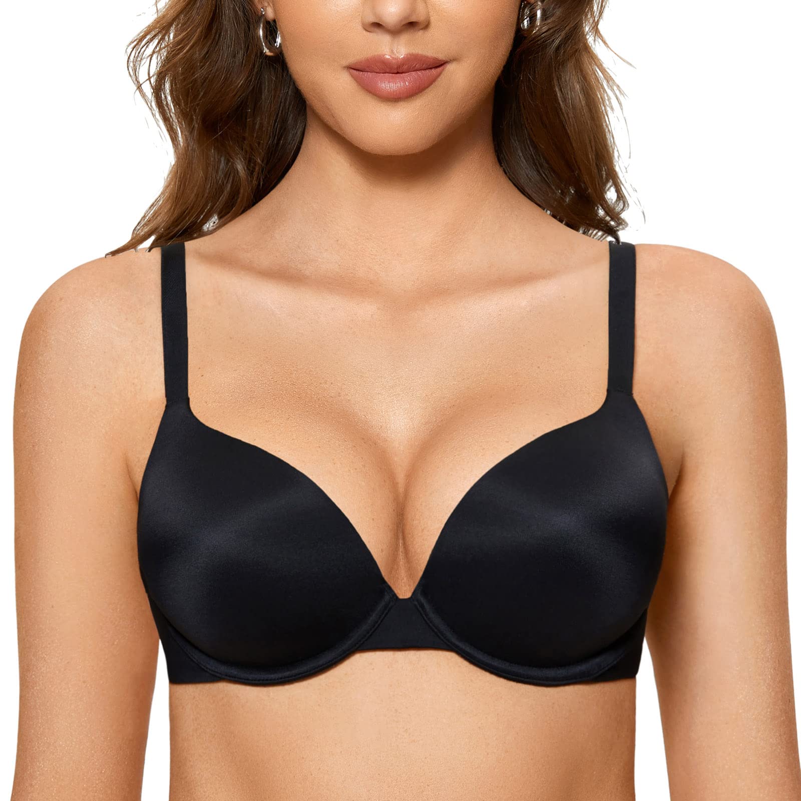 DOBREVA Women's Push Up Bra - Plunge Full Coverage T-Shirt Bra with Comfortable Padded Underwire for Everyday Wear & Special Occasions