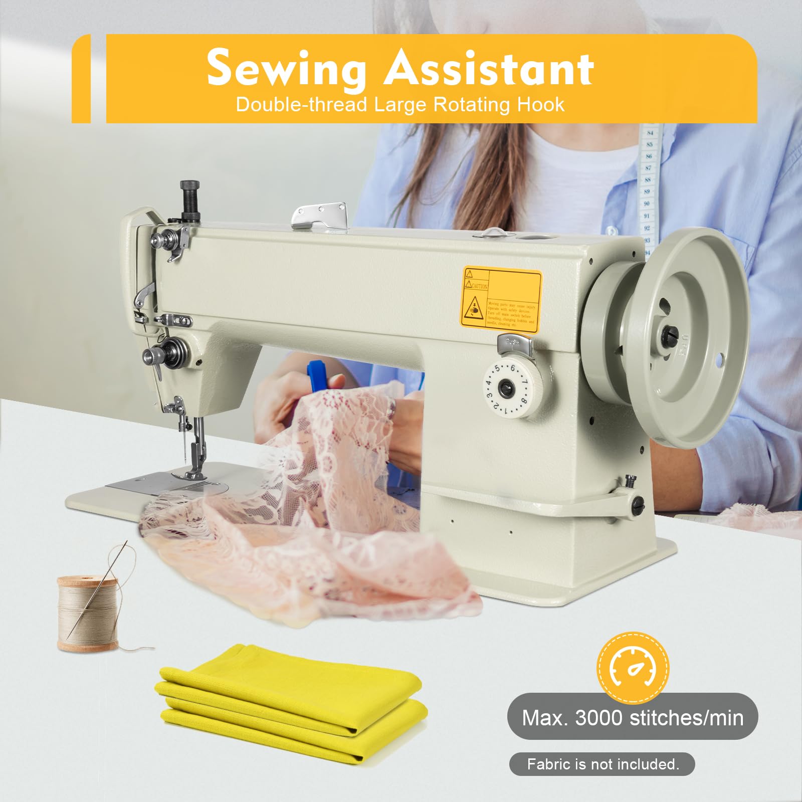 Heavy Duty Industrial Sewing Machine for Thick Materials - 3000 SPM High Speed Lockstitch Leather Sewing Machine for Garment & Tailor Shops - Perfect for Leather, Canvas, Denim & Upholstery Projects