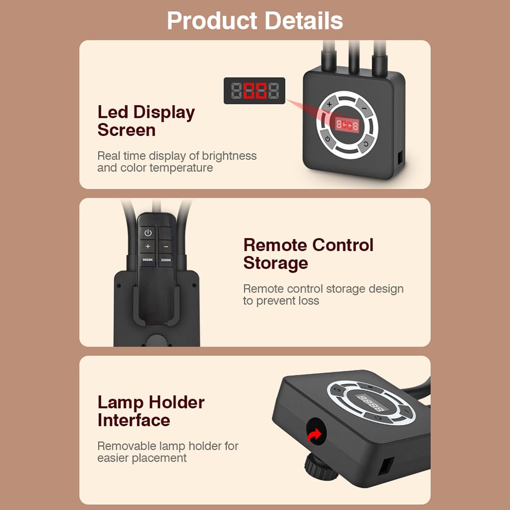 Camnoon 40W Dual-Arm LED Ring Light with Tripod Stand & Remote - Adjustable 3200K-5600K Color Temperature, 196 Beads, Rotatable Design for Photography, YouTube Videos, TikTok Live, Makeup Application, Nail Art & Tattoo Studio Lighting