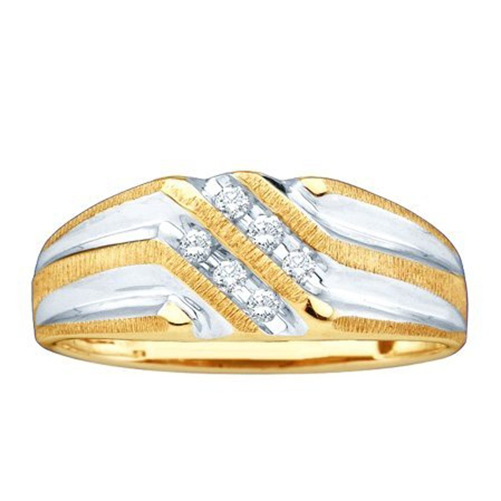 10K Yellow Gold Men's Round Diamond Double Row Two-Tone Wedding Band Ring (1/8 CTW) - Elegant & Durable for Weddings, Anniversaries & Special Occasions