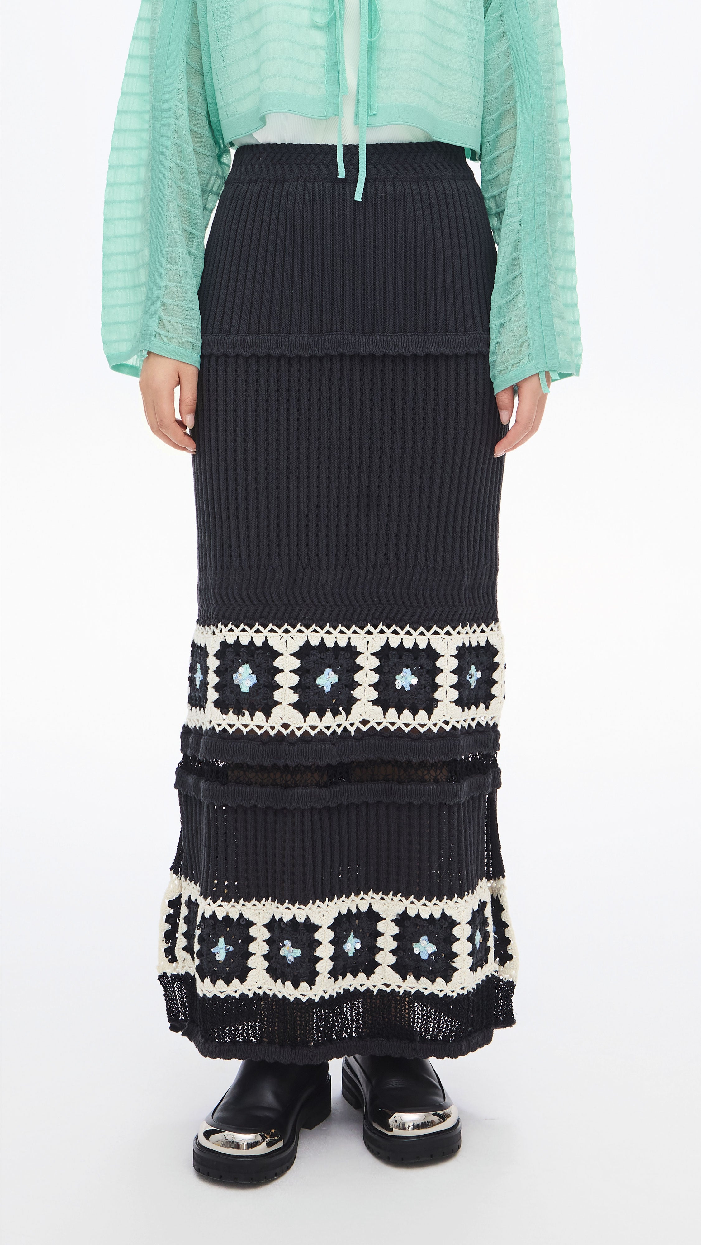 Beaded Knit Skirt for Women - Elegant Boho Maxi Skirt with Handmade Bead Details | Perfect for Beach, Vacation, and Summer Outfits