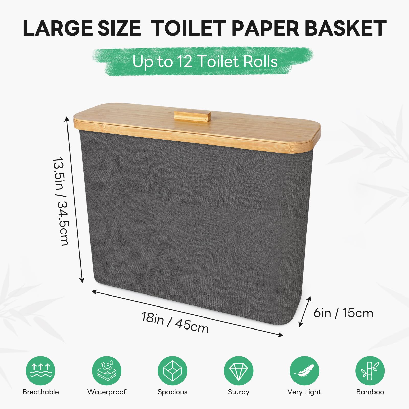 Bamboo Toilet Paper Storage Basket - 12 Rolls Holder Organizer for Bathroom, Toilet Tank & Countertop - Bathroom Accessories for Home, Office & RV - Space Saving & Stylish Storage Solution