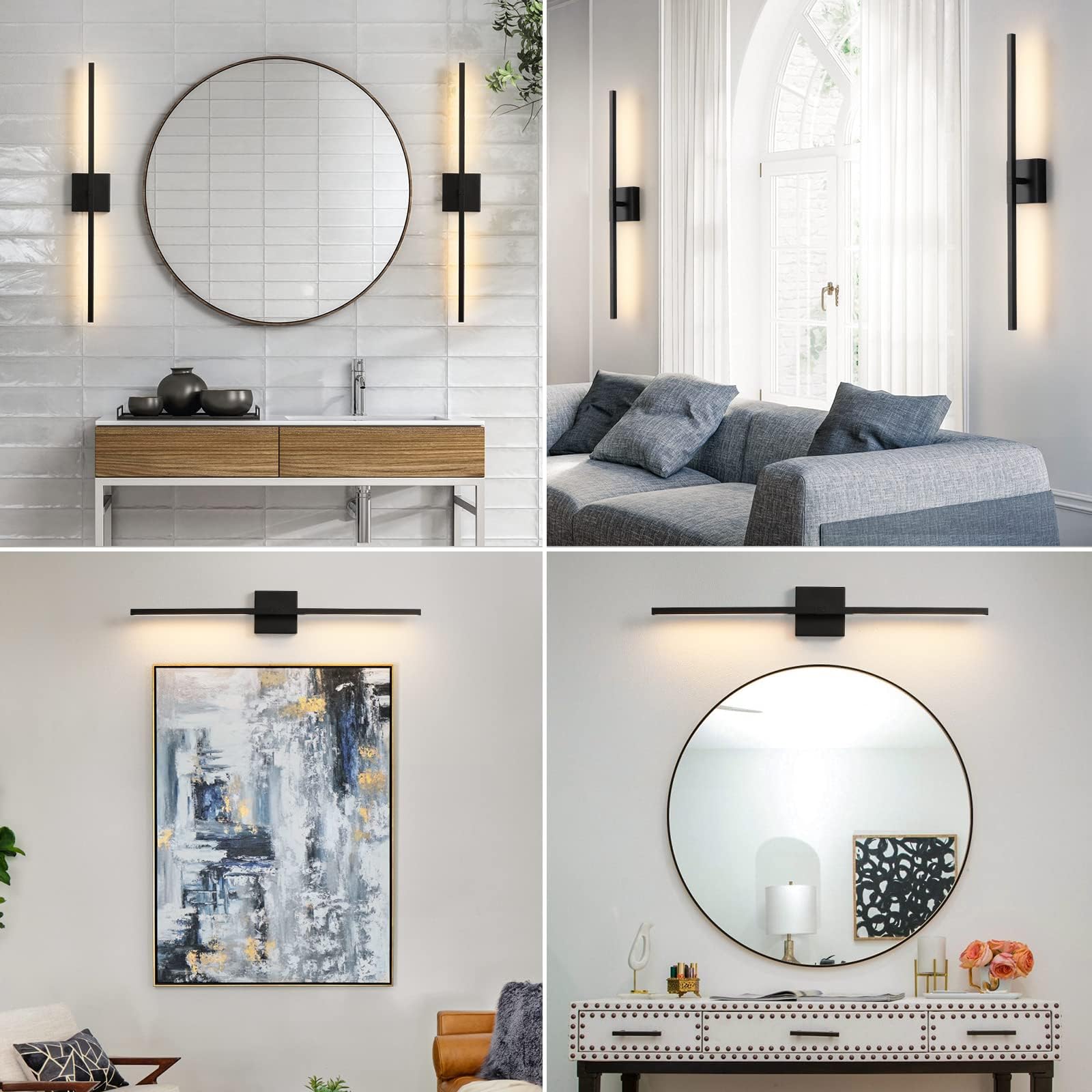 360° Rotatable Black Bathroom Vanity Lights - 30 Inch LED Dimmable Wall Sconce with 3500K Warm White Light for Mirror Lighting, Modern Bathroom Decor & Spa Ambience