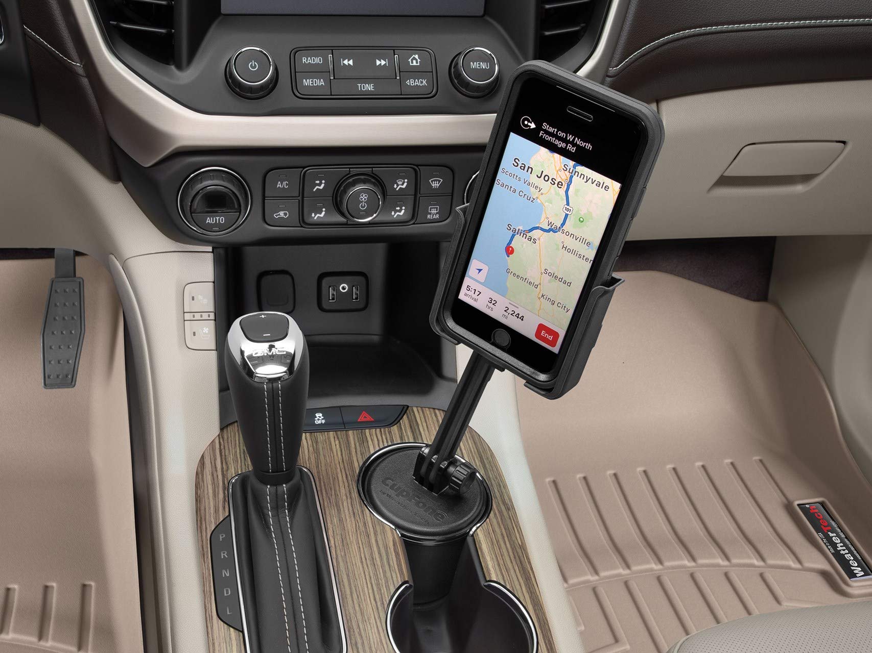 WeatherTech CupFone with Extension - Solid Billet Aluminum Knobs (8ACF1EB) - Perfect for Car, Truck & RV Cup Holders - Secure Phone Mount for Hands-Free Driving