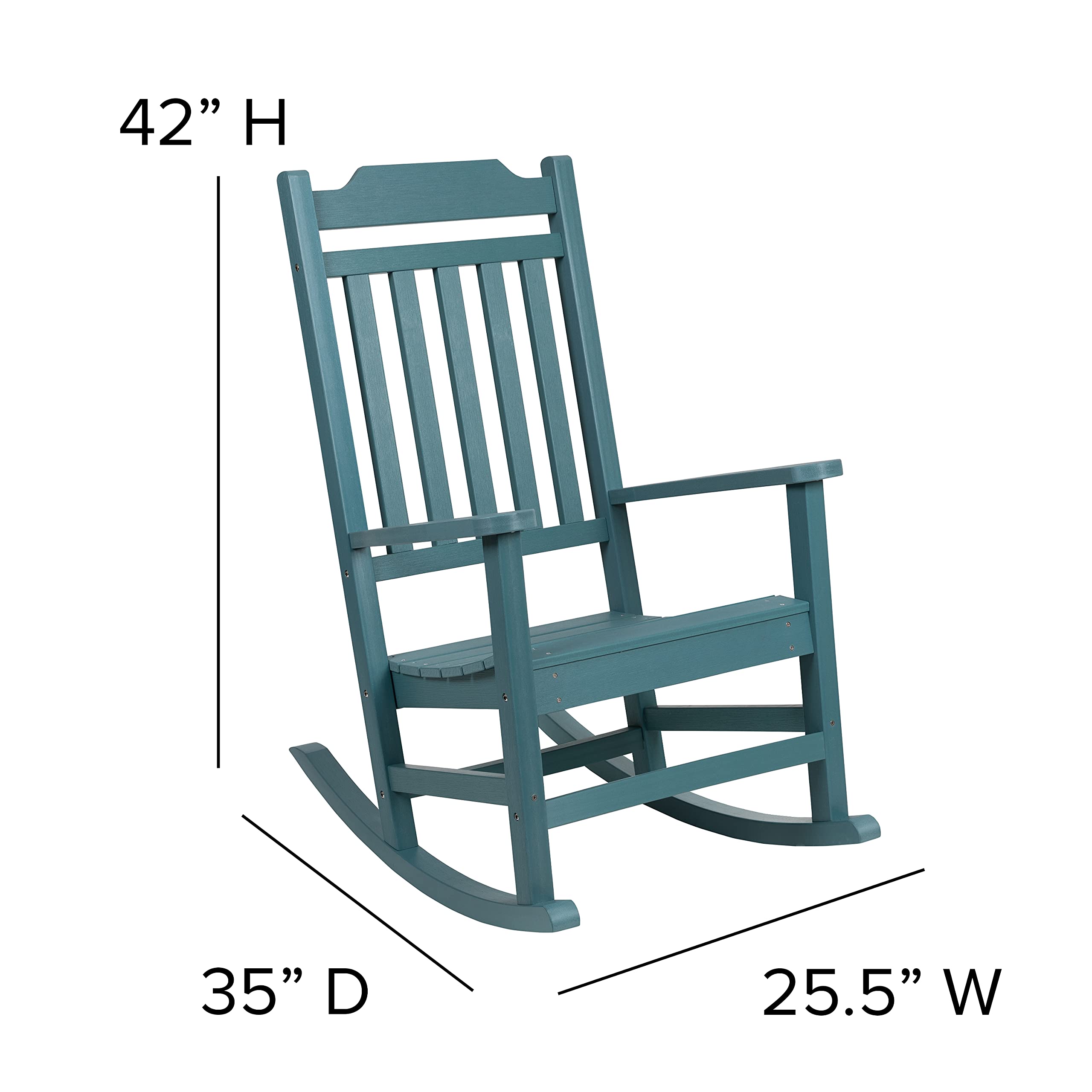 Merrick Lane Hillford All-Weather Rocking Chair - Teal Poly Resin Patio Rocker for Indoor & Outdoor Use - Perfect for Porch, Deck, Garden and Living Room Relaxation