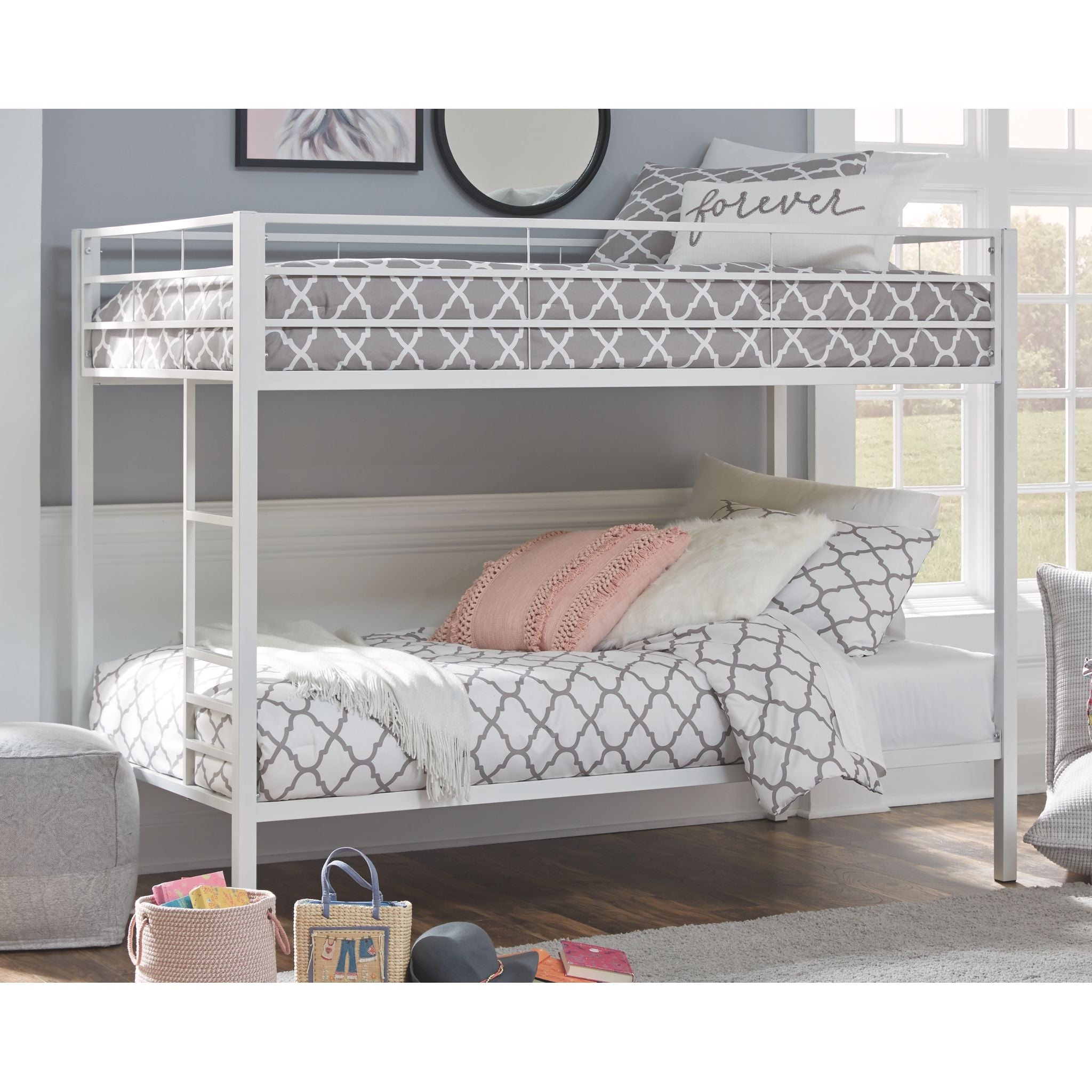 Broshard Twin Metal Bunk Bed - White | Sturdy & Space-Saving Kids Bunk Bed for Small Rooms, Dorms, or Guest Rooms | Perfect for Siblings or Sleepovers