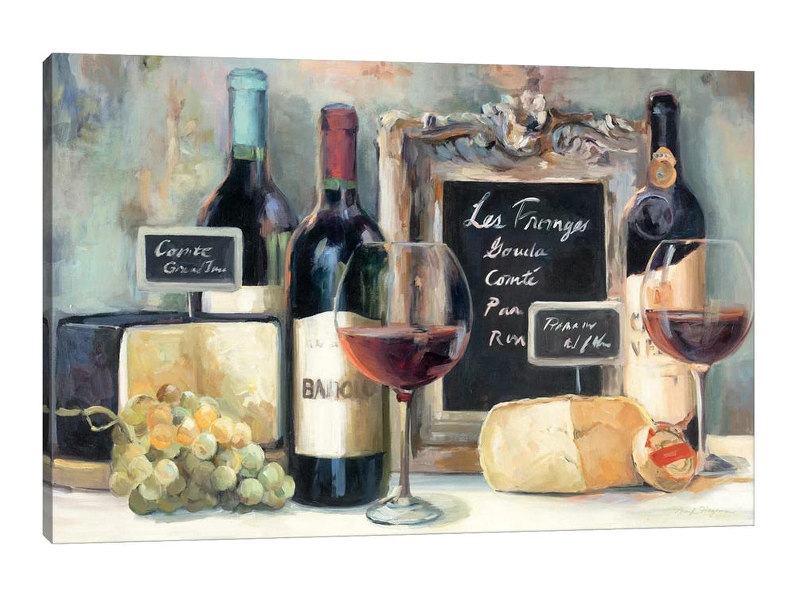 Vintage Wine & Cup Wall Art Decor for Kitchen Dining Room - 32x48 Inches Rustic Bar Painting Set - Perfect for Farmhouse, Bistro & Home Decor