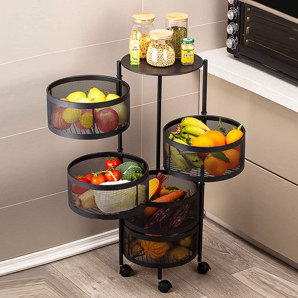 5-Tier Rotating Kitchen Storage Rack - Space Saving Spice Organizer, Fruit & Vegetable Basket for Countertop - Perfect for Small Kitchens, Pantry Organization & Snack Display