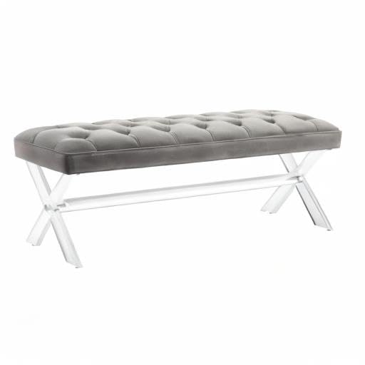 Tufted Acrylic Bench with Grey Glam Finish - Modern Accent Seating for Living Room, Bedroom or Entryway Decor