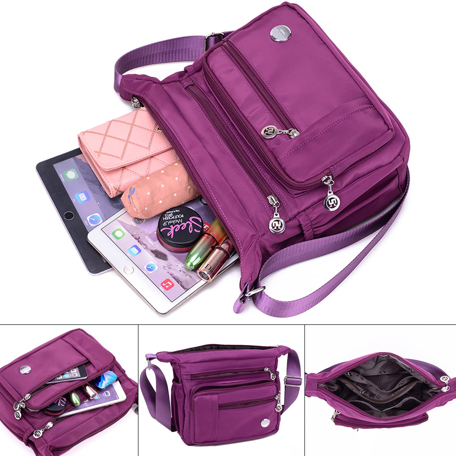 Blostirno Women's Waterproof Nylon Crossbody Bag with Multiple Pockets - Stylish Shoulder Purse for Travel, Shopping & Everyday Use