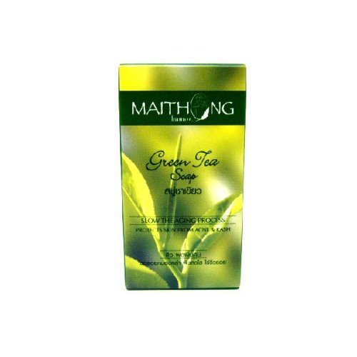 Maithong Green Tea Herbal Soap from Thailand - Natural Antioxidant, Anti-Aging & Acne Treatment for Clear Skin | Organic Face & Body Cleanser for Daily Skincare Routine