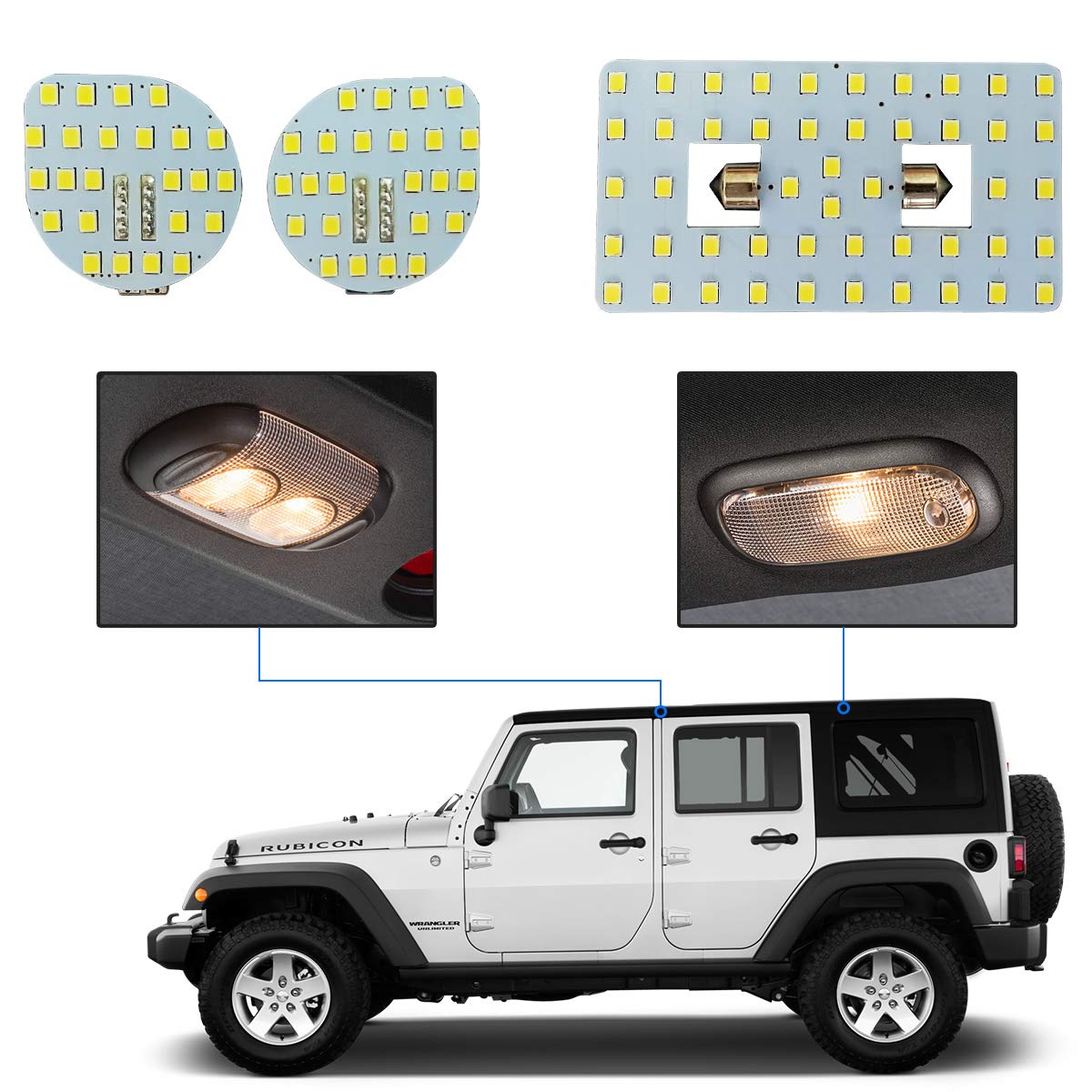 Bojer Interior Dome LED Lights for Jeep Wrangler JK 4-Door (2011-2018) - White Light Kit | Easy Installation & Enhanced Cabin Lighting for Night Driving & Off-Road Adventures