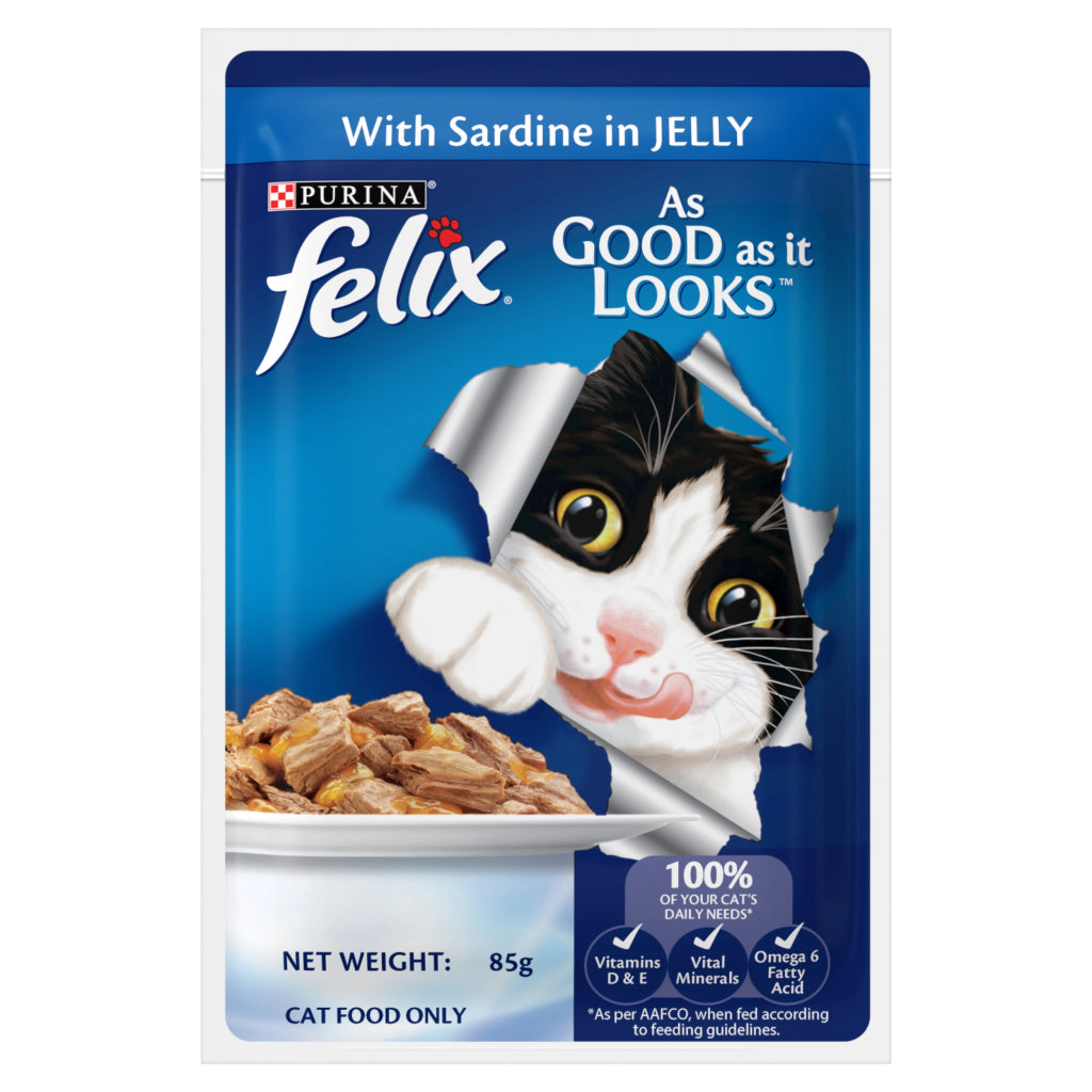 Purina Felix Kitten & Adult Cat Food - Tuna, Chicken, Mackerel & Sardine in Jelly - 85g Wet Food for Healthy Growth | Perfect for Kittens & Adult Cats at Home or Travel