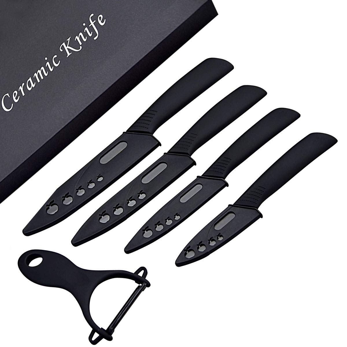 5-Piece Professional Ceramic Knife Set with Sheaths - Includes 6