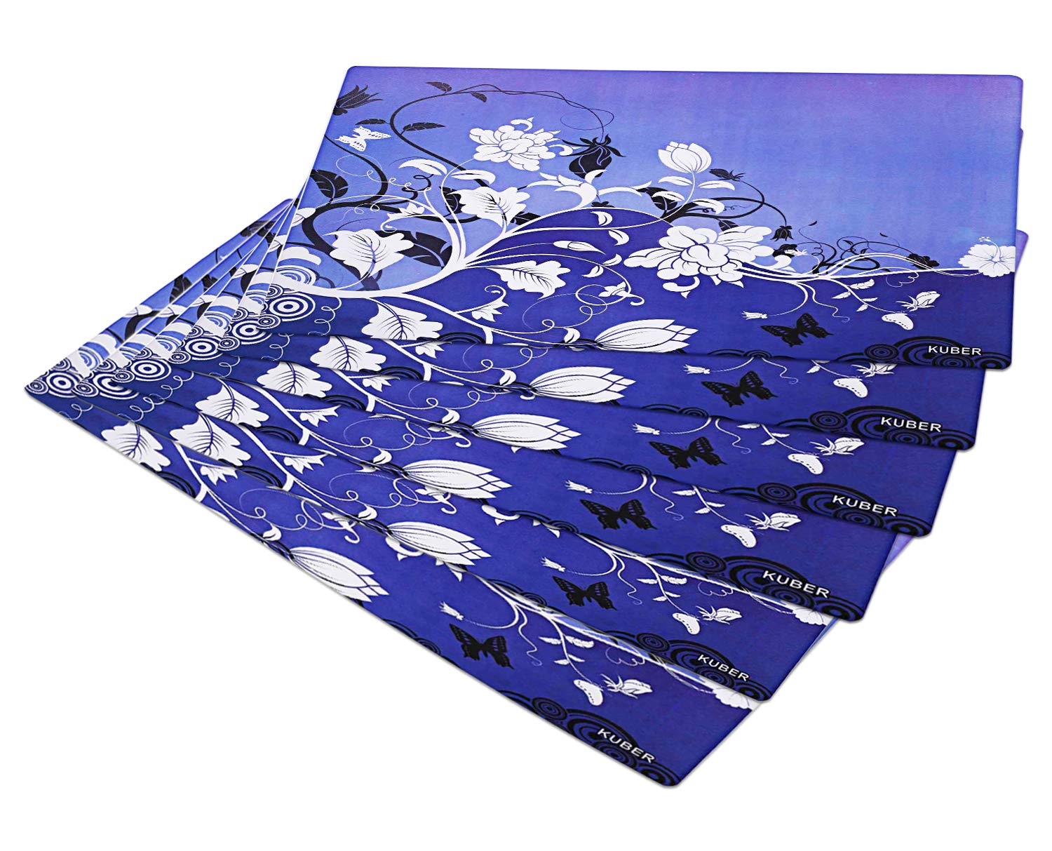 Kuber Industries 6-Piece PVC Refrigerator Drawer Liners Set - Flower Design, Non-Slip Fridge Mats (Blue) - Perfect for Organizing Fruits, Vegetables & Food Storage - CTKTC32682