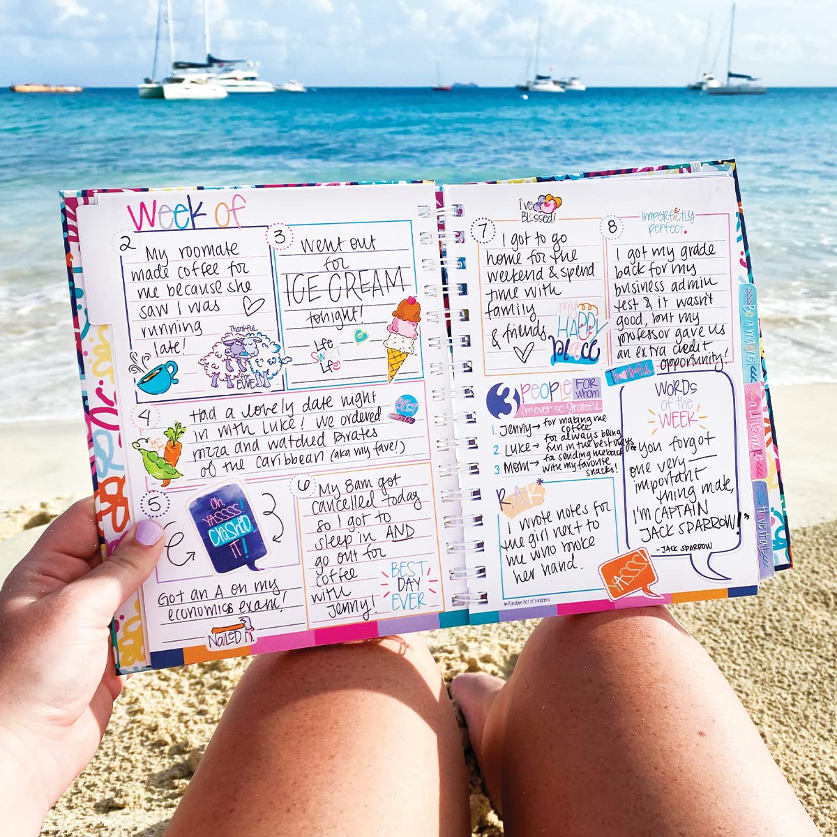 Denise Albright Gratitude Finder® 52 Week Non-Dated Journal for Women, Teens & Girls - Self-Care Diary with 165 Hand-Illustrated Stickers (Island Bloom Design) - Perfect for Daily Reflection, Mindfulness Practice & Personal Growth