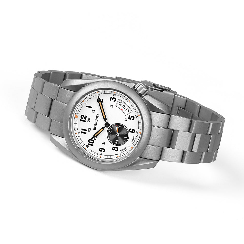 VOYAGER 38 Titanium Field Watch - 100M Waterproof, Military Style, White Bracelet | Outdoor Adventure, Hiking, Camping, Diving & Everyday Wear
