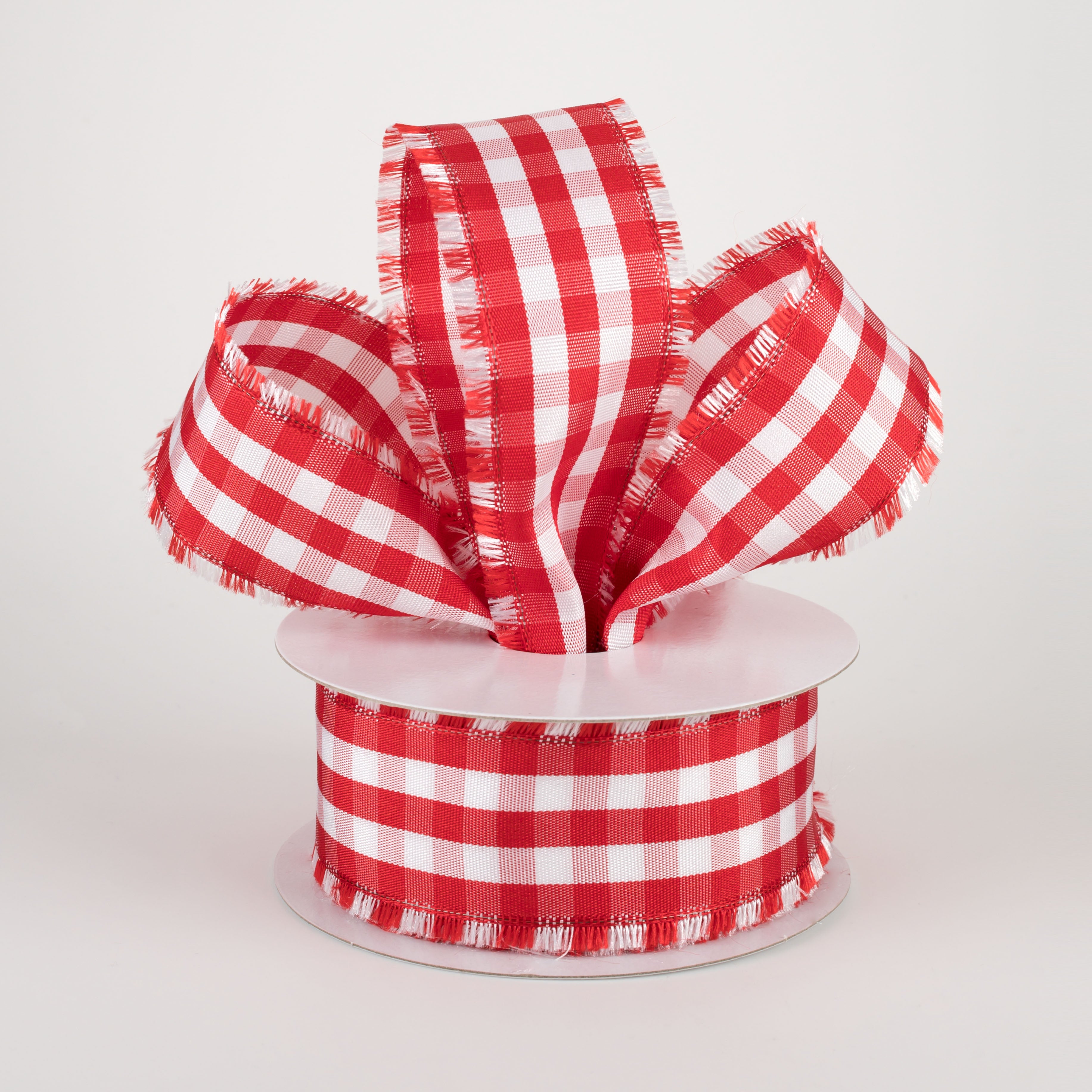 1.5 Inch Frayed Edge Buffalo Plaid Ribbon - Red and White Christmas Decor Ribbon (10 Yards) for Gift Wrapping, Holiday Crafts, Tree Trimming and DIY Home Decor