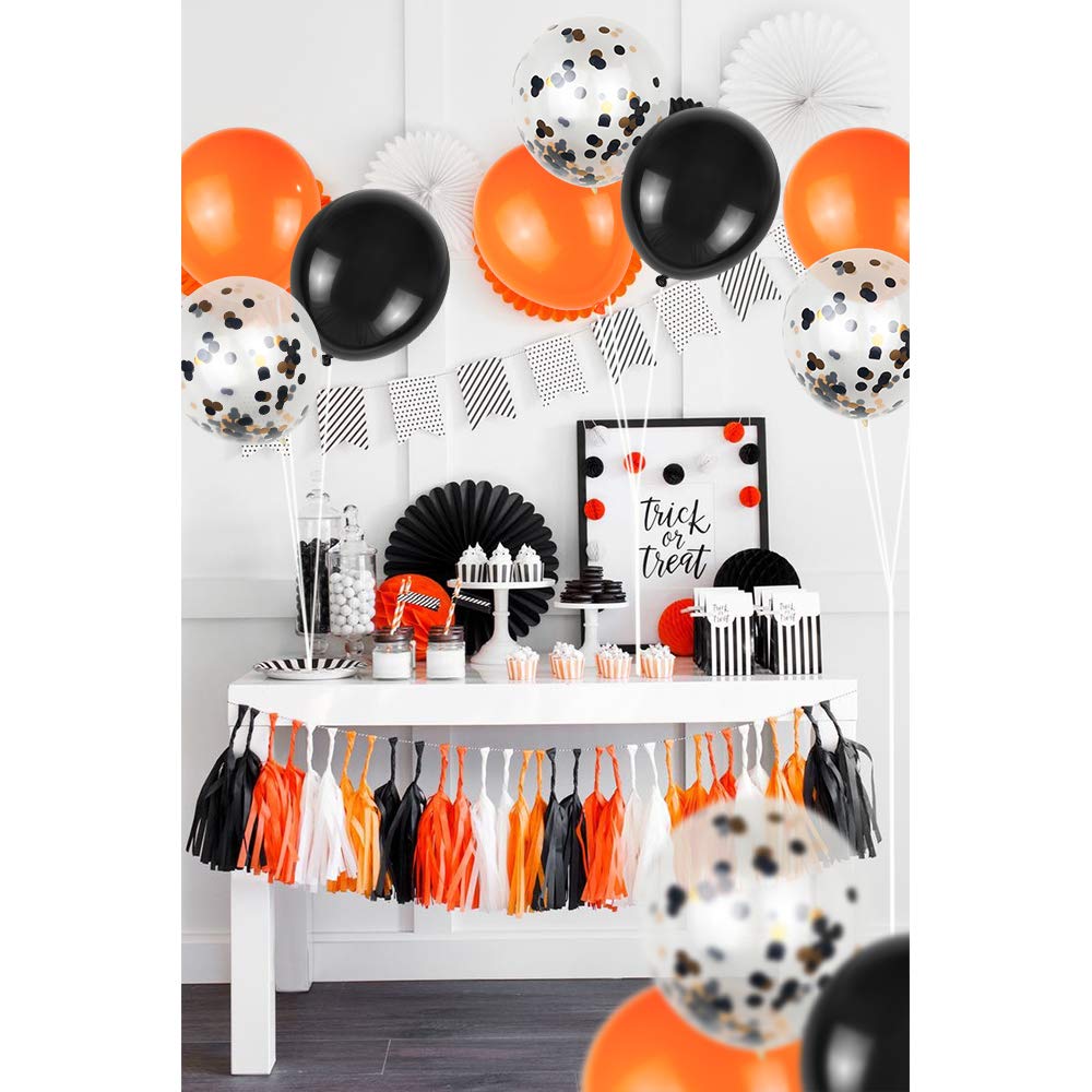 50 Pack Halloween Balloons - 12 Inch Black and Orange Confetti Balloons for Halloween Party Decorations, Birthday, Baby Shower & Fall Festival Decor