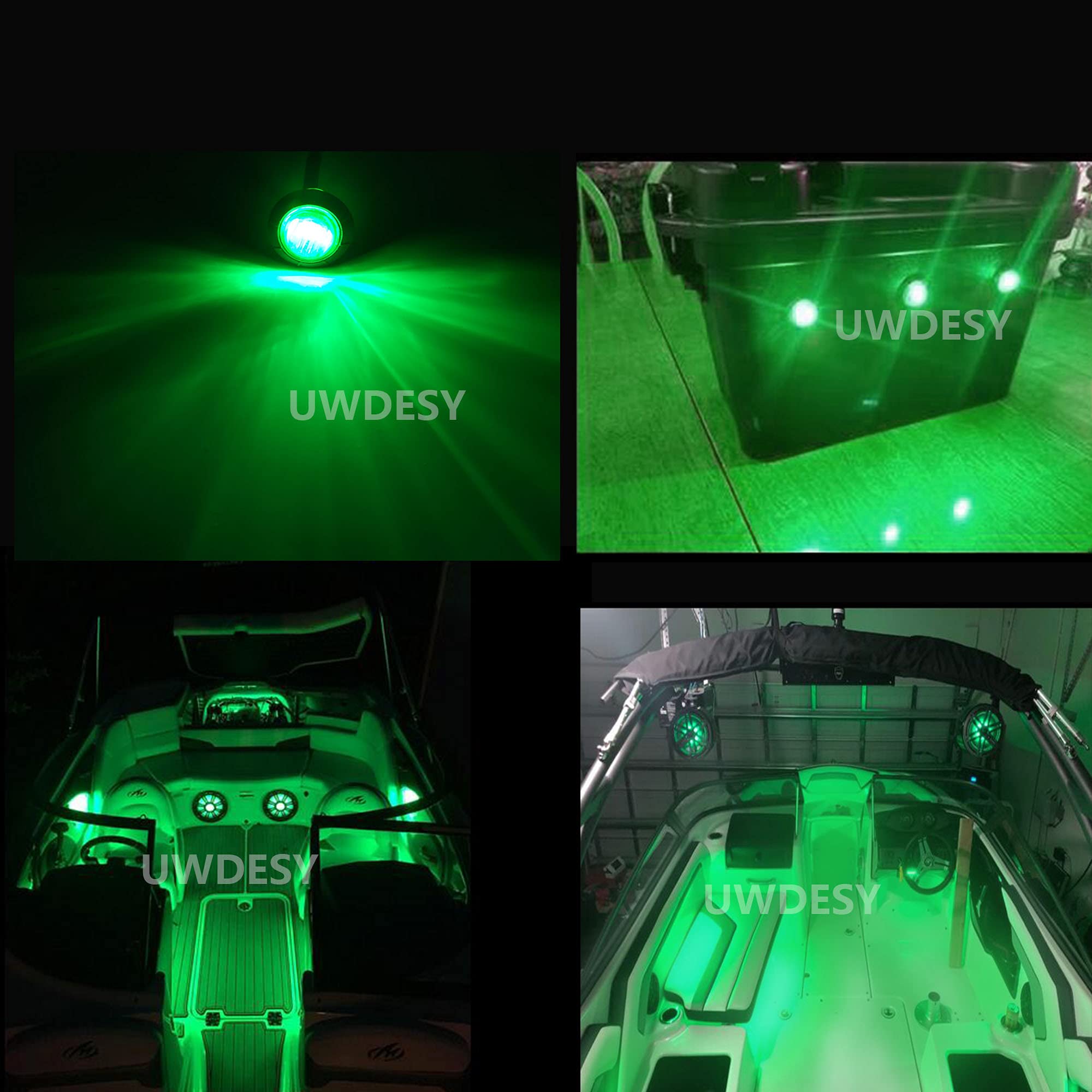 10 Pack Waterproof Marine LED Boat Lights - Round Green Deck & Interior Lighting for Yachts, Fishing Boats, Pontoons, Kayaks | Perfect for Cockpit, Bow, Stern Navigation & Step Safety Lighting