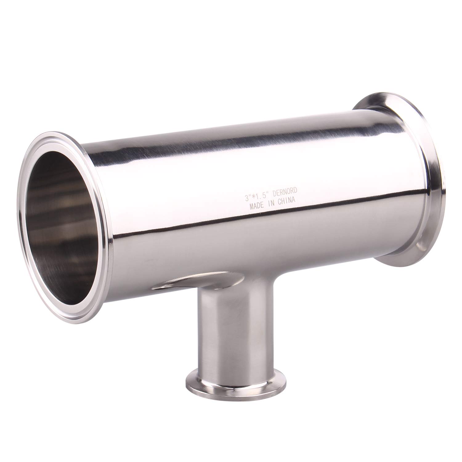 DERNORD 3-Way Reducing Clamp Tee - 304 Stainless Steel Sanitary Fitting (3