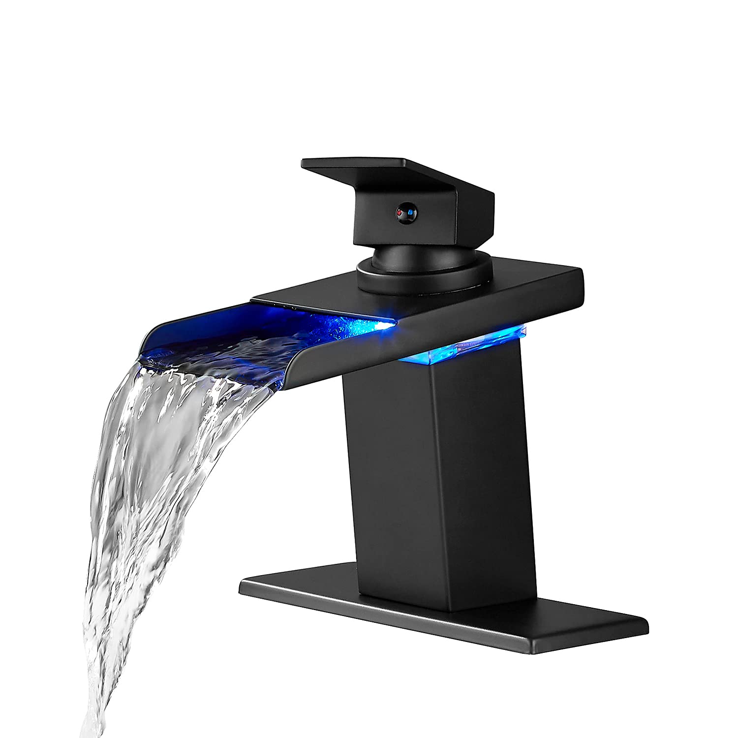 Black LED Bathroom Sink Faucet with Motion Sensor - Single Handle Hot & Cold Water Mixer for Single Hole or 3 Hole Installation - Modern Touchless Faucet for Bathroom, Powder Room, or Guest Bath (Energy Efficient & Water Saving)