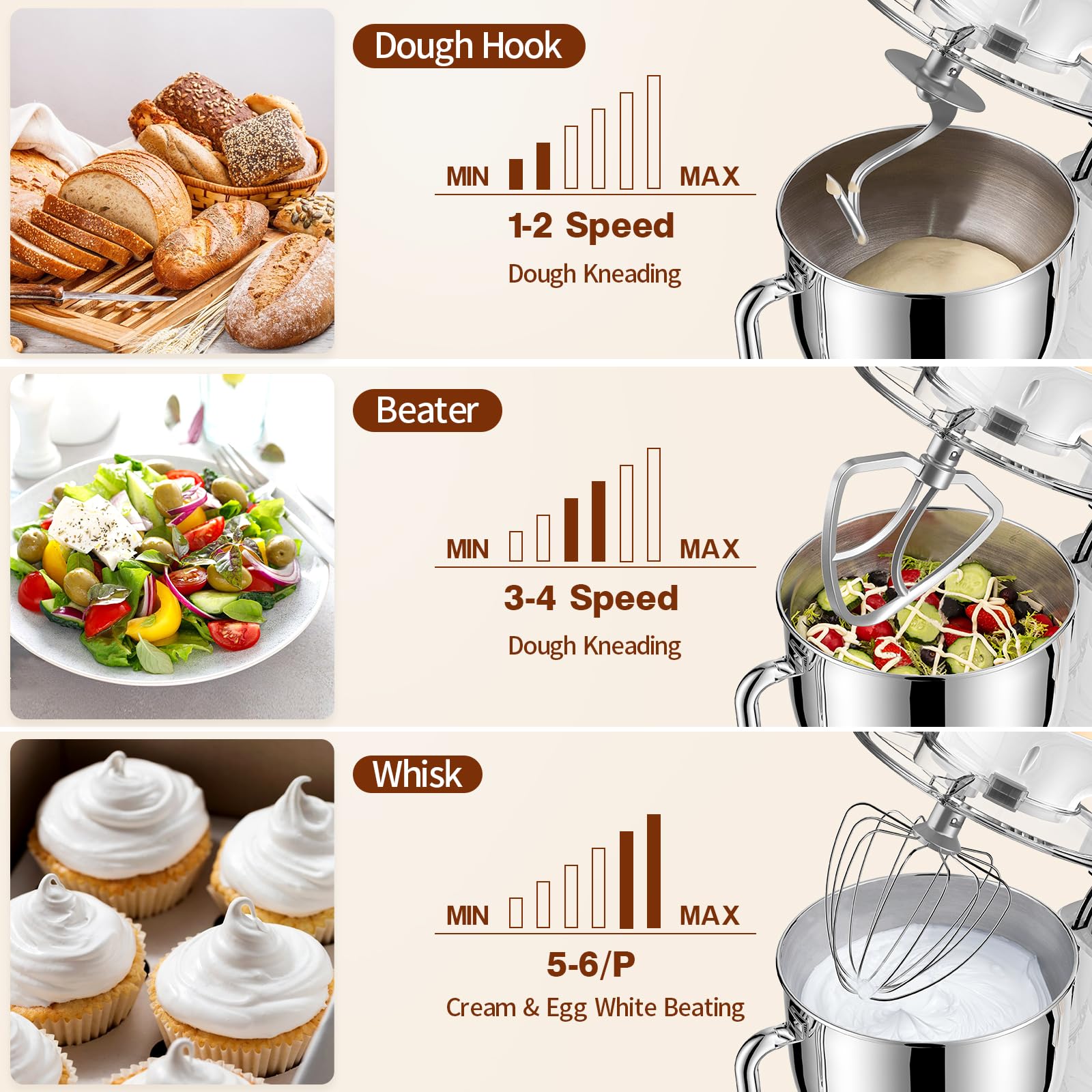**660W 8.5Qt Stand Mixer - 6+ Speeds Electric Kitchen Mixer with Dough Hook, Flat Beater, Whisk & Splash Guard - Perfect for Baking Bread, Cake, Cookie, Salad & Egg (White) - Ideal for Home Bakers & Professional Chefs**