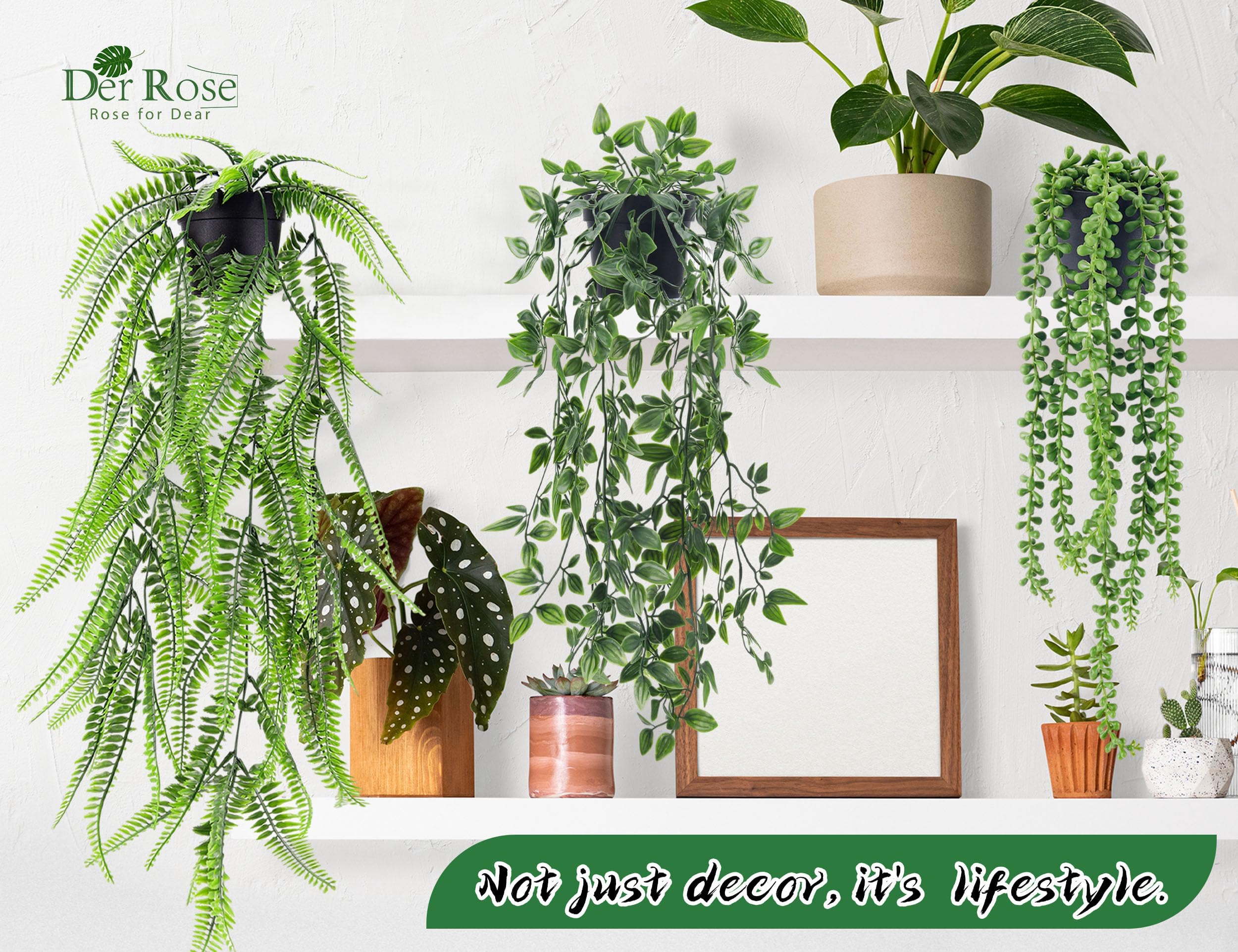 4 Pack Artificial Hanging Plants - Fake Potted Greenery Decor for Indoor & Outdoor Use - Perfect for Home, Room, Shelf, Patio, and Garden Decor