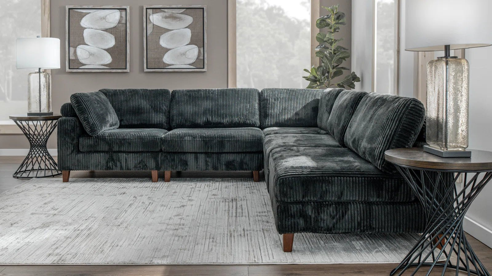 10ft Wide Modular Corduroy Sofa - Modern Plush Textured Sectional Couch for Living Room, Lounge & Family Room Comfort