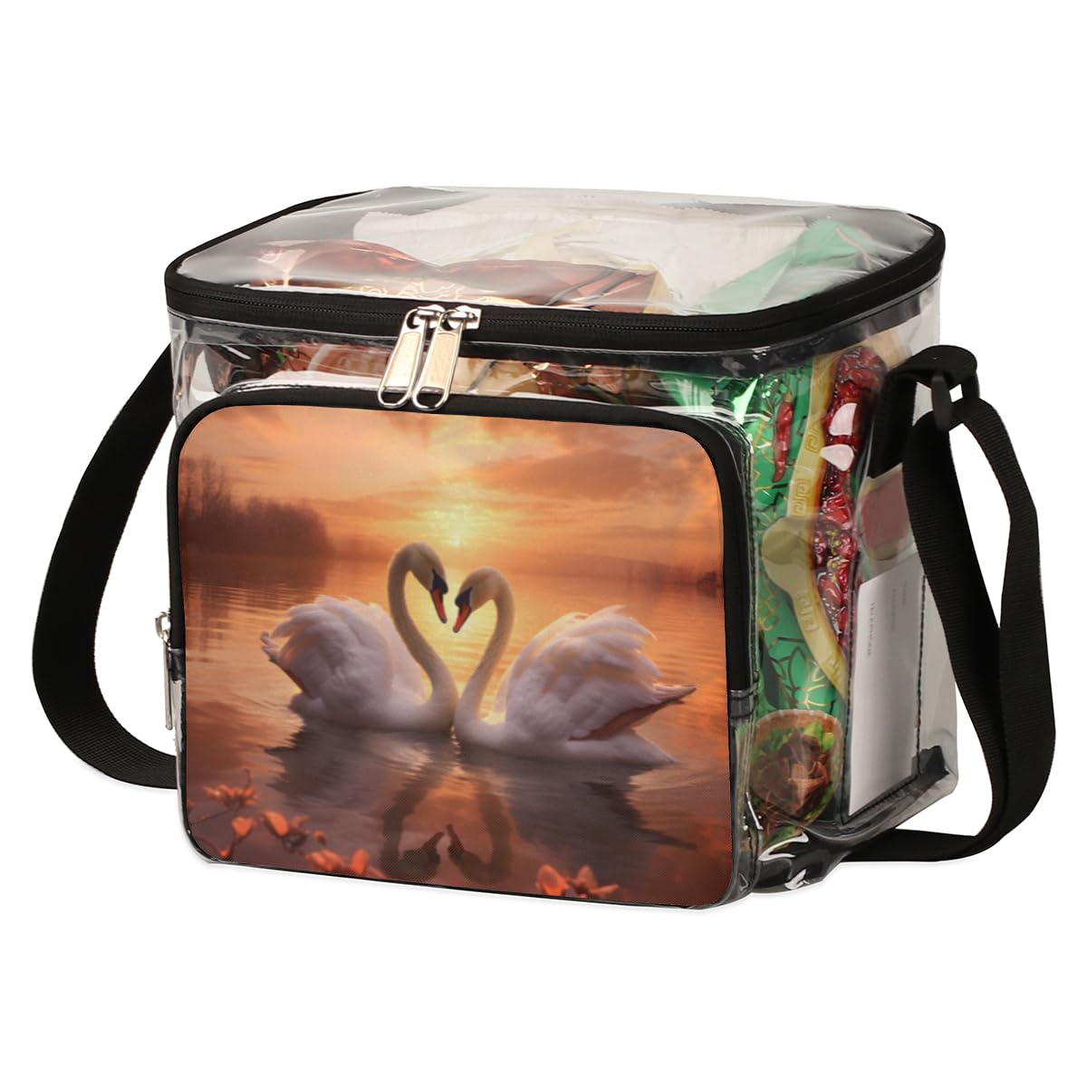 GzLeyigou White Swan Transparent Tote Bag with Handles - Waterproof Clear Crossbody Shoulder Bag for Lunch, Outdoor Activities, Travel, Picnic, Concerts & Sports Events | Stadium Approved Multipurpose Purse | Perfect for Beach Days, Shopping, and Music Festivals